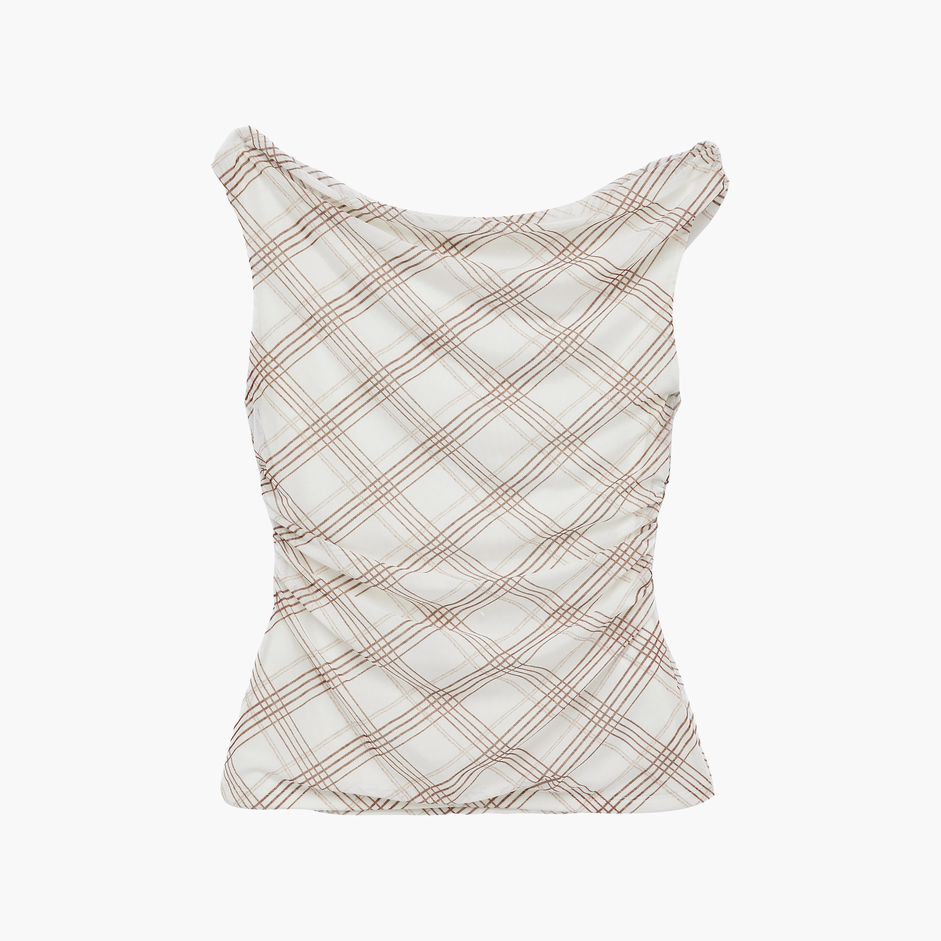 توب تول حريمي بفتحة رقبة غير متناظرة ونقشة مربعات متعددة الألوان من كوتون-women-clothing-shirtsandblouses-blouses-image-3