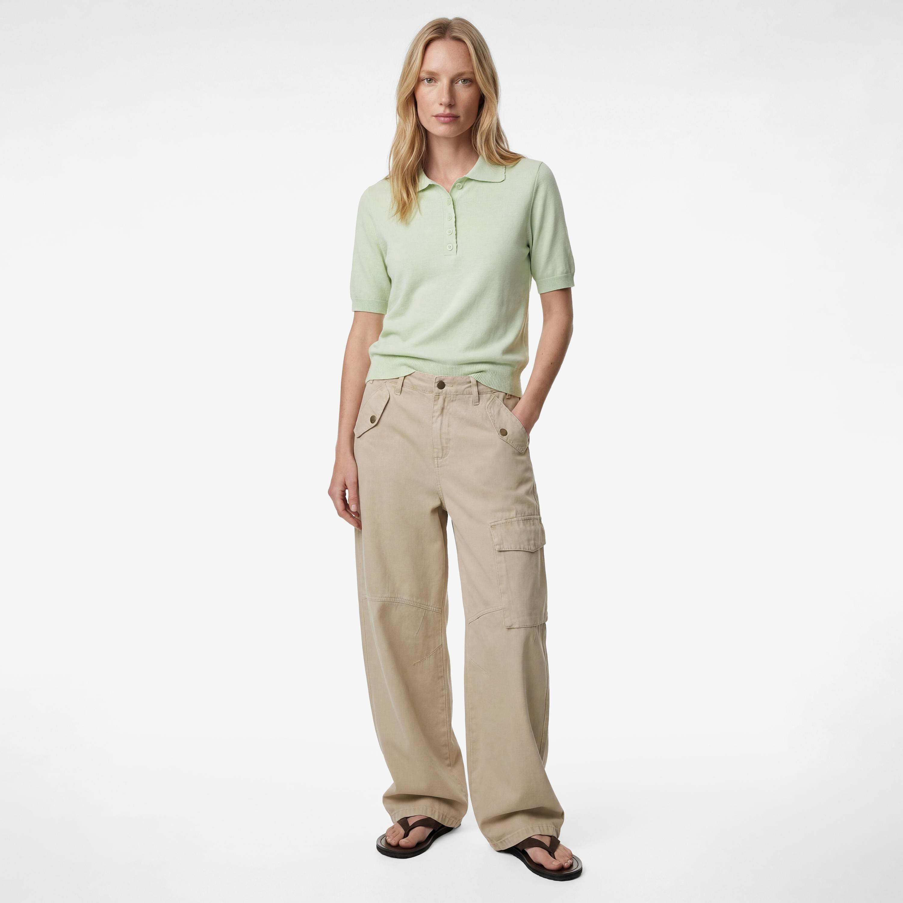 KOTON Collared Women's Knitted Polo T-Shirt-women-clothing-tshirts-image-2