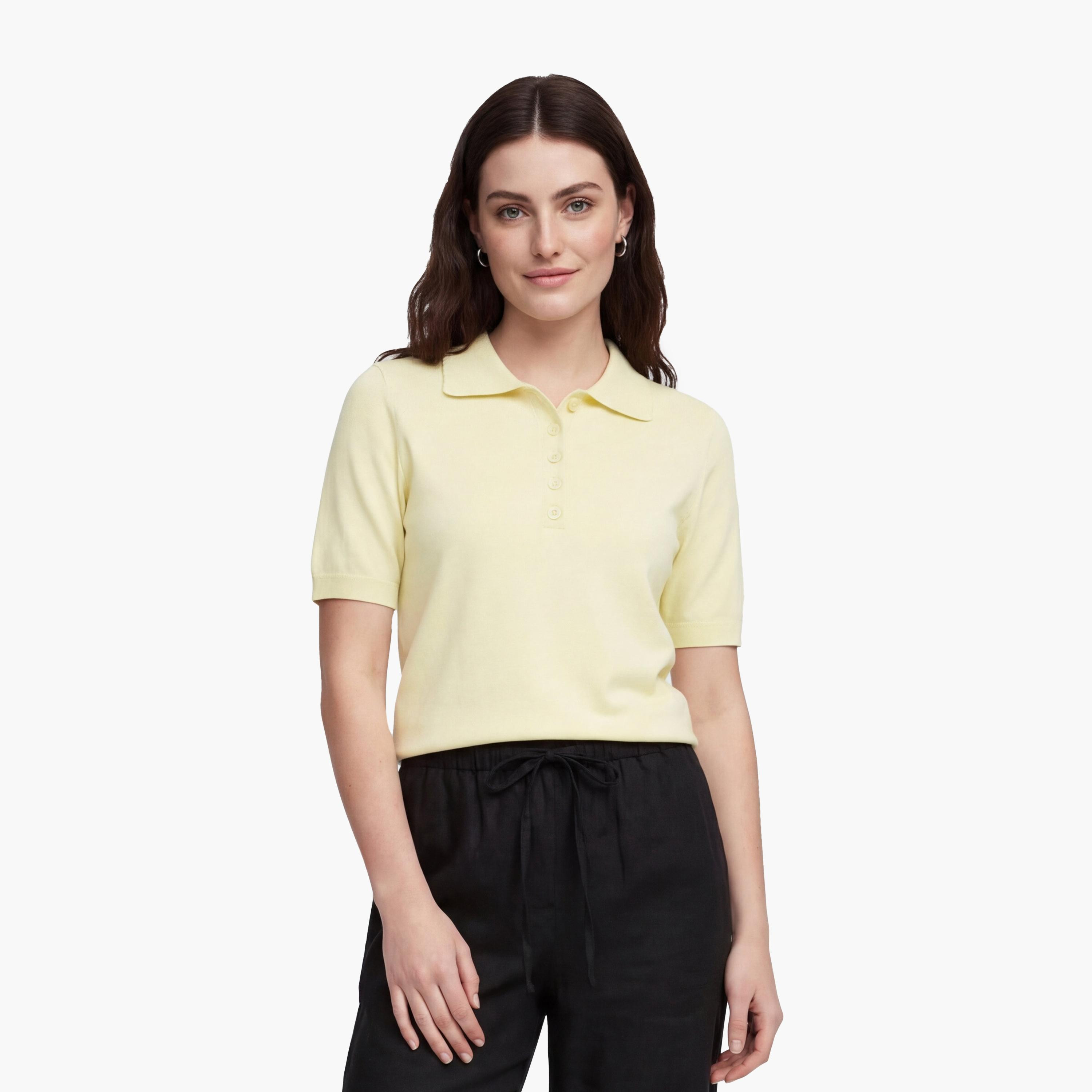 تيشيرت بولو محبوك بياقة للنساء من كوتون-women-clothing-tshirts-image-6