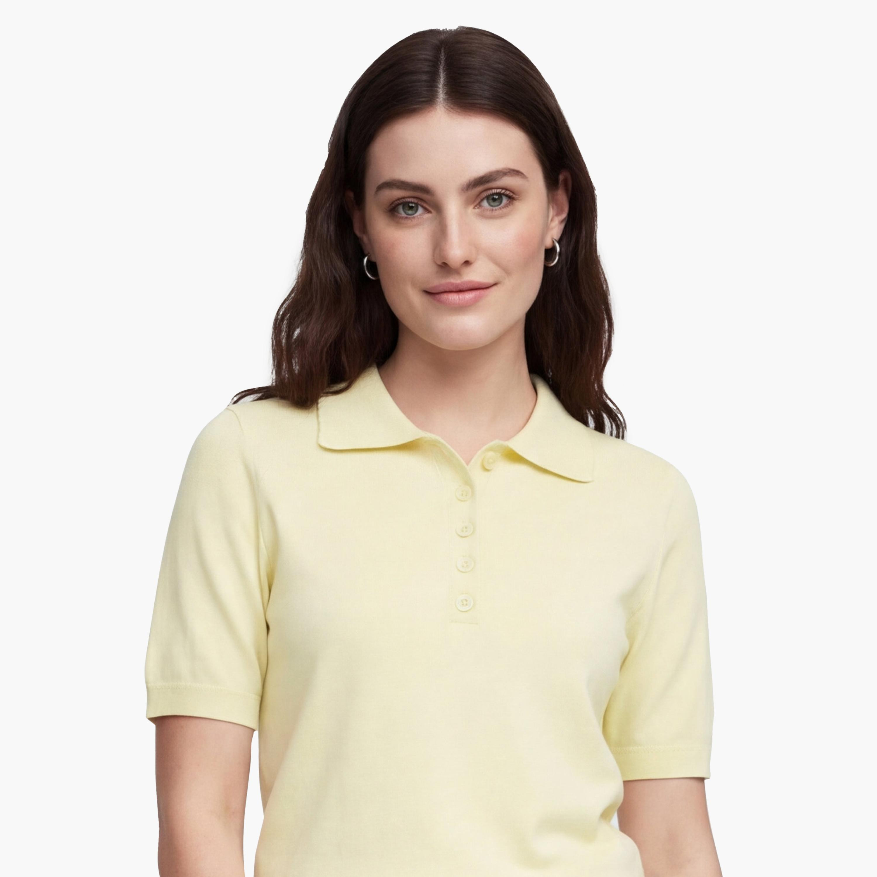 تيشيرت بولو محبوك بياقة للنساء من كوتون-women-clothing-tshirts-image-10