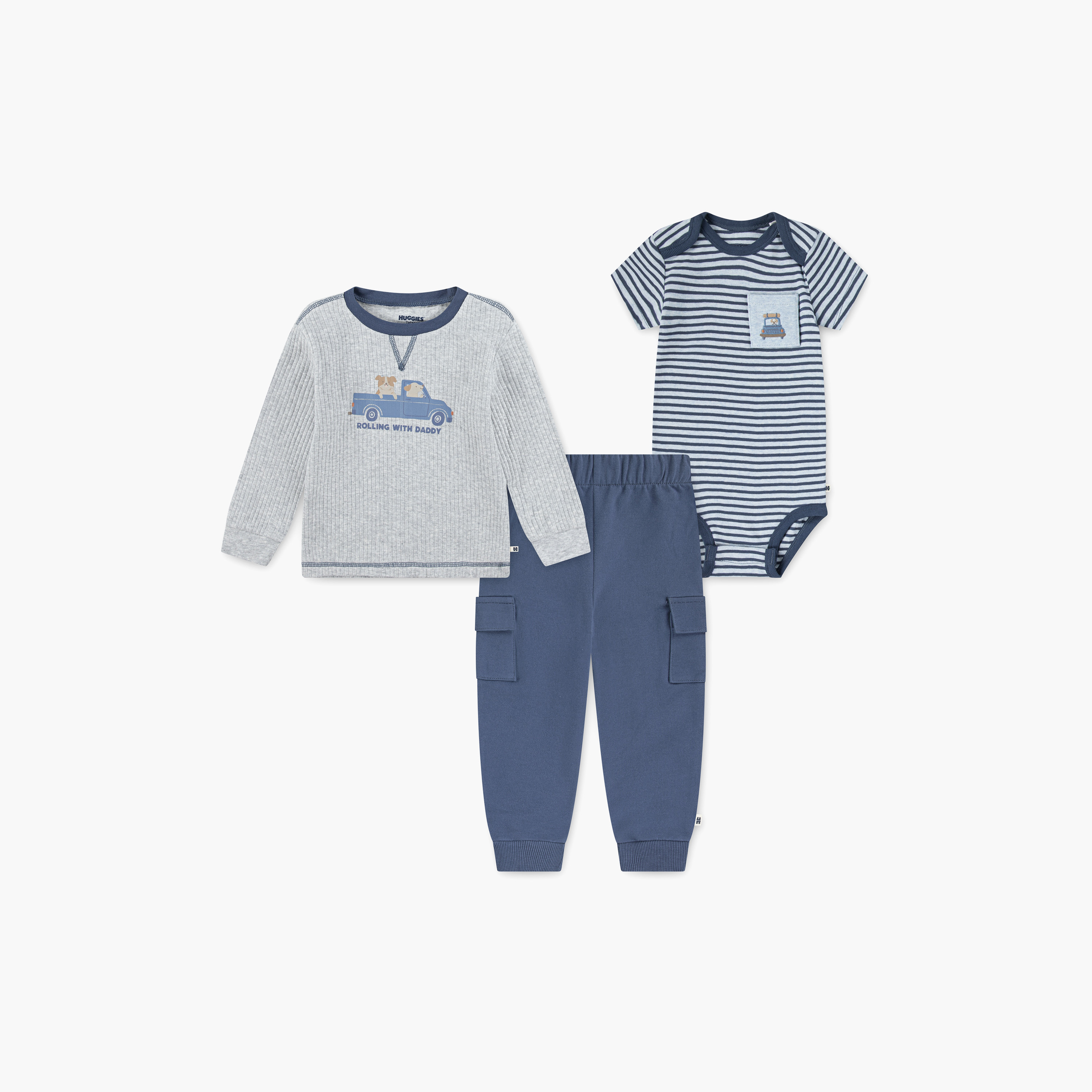 Huggies 3-Piece Printed Bodysuit, T-Shirt with Joggers-baby-boys-clothing-setsandcoords-image-1