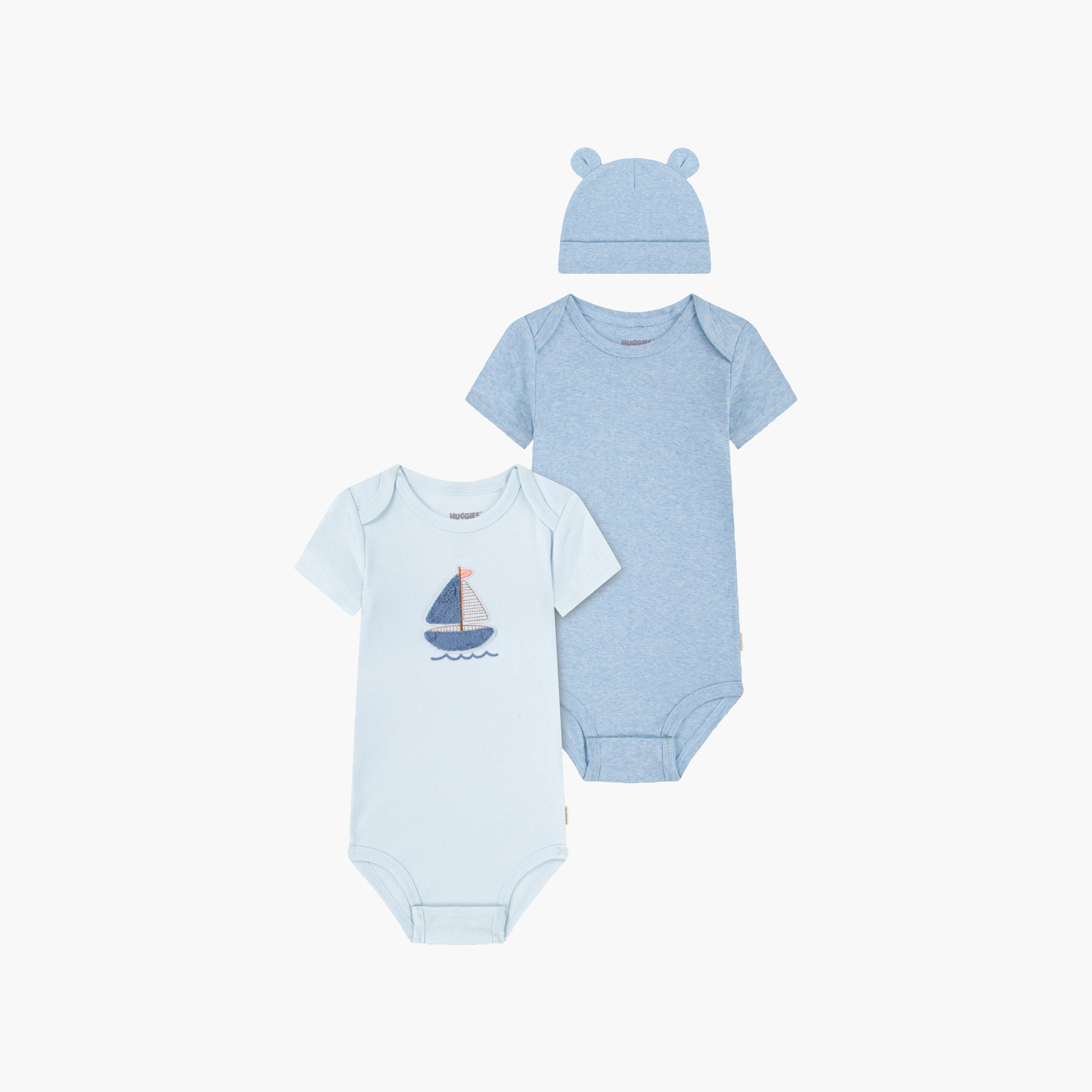Huggies 2-Piece Short Sleeves Embroidered Bodysuits with Cap-boys-clothing-rompersanddungarees-image-1