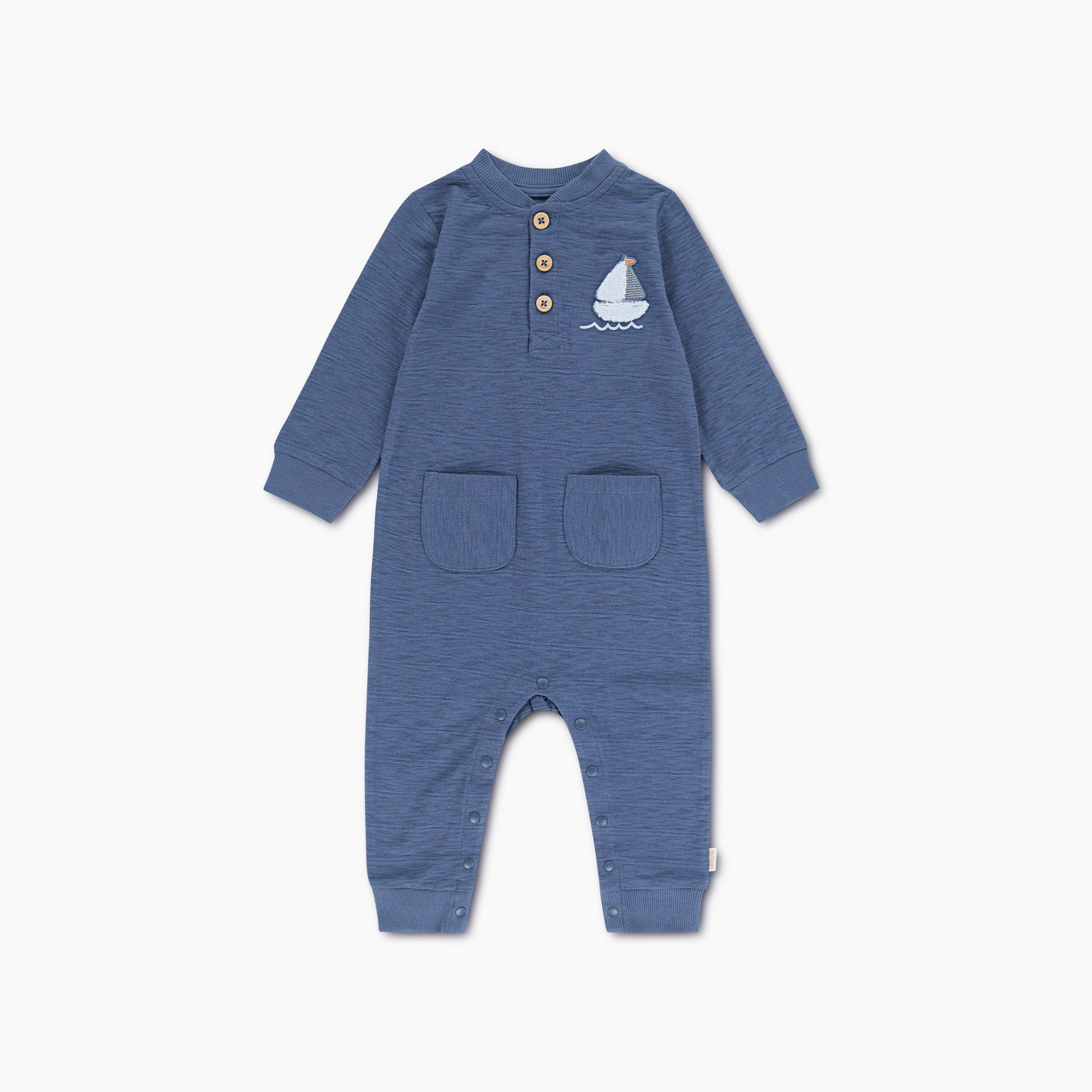 Huggies Long Sleeves Boat Embroidered Buttoned Rompers-boys-clothing-rompersanddungarees-image-1