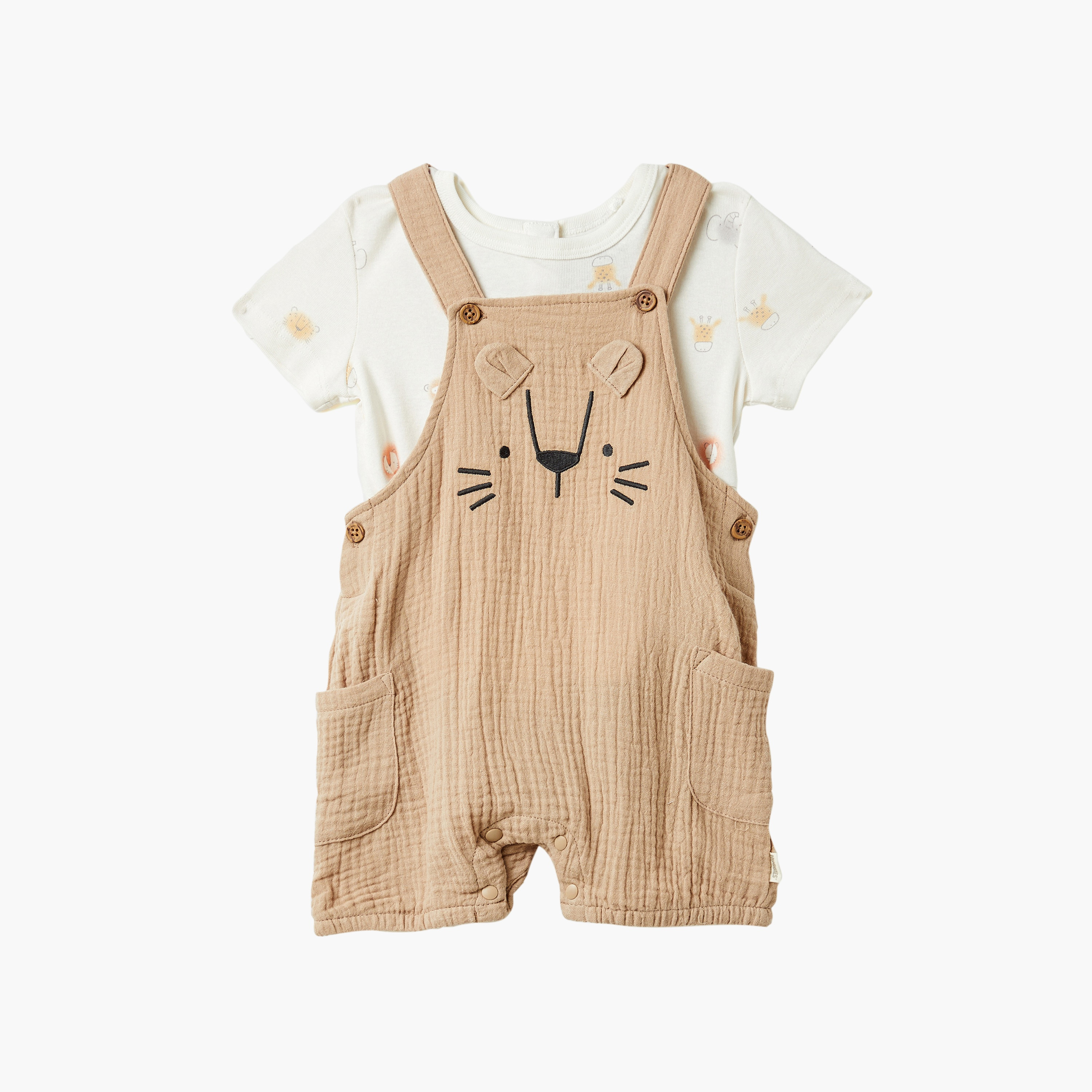 Huggies Short Sleeves Printed T-Shirt & Dungaree Set-boys-clothing-setsandcoords-image-1