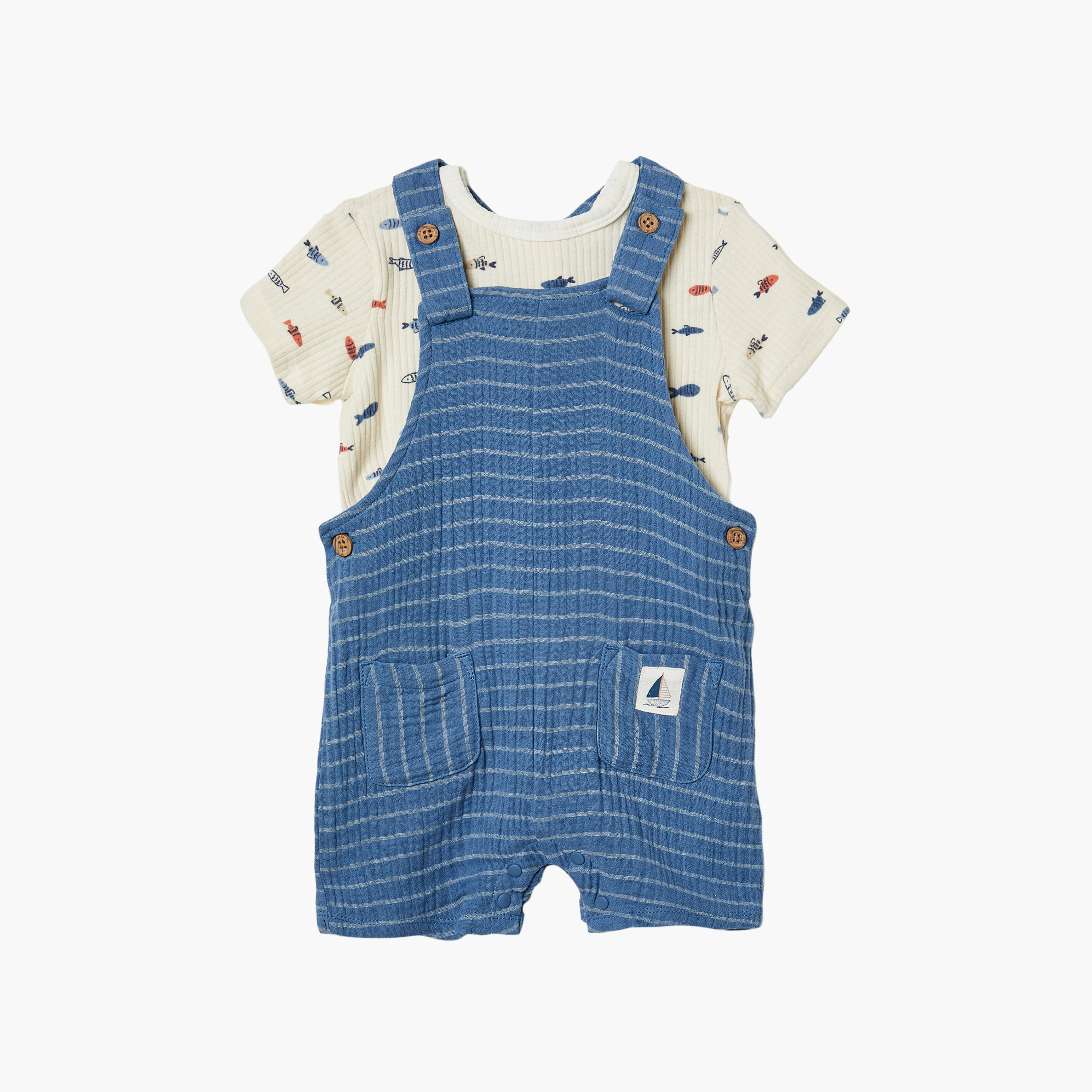 Huggies Short Sleeves Striped T-Shirt & Dungaree Set-boys-clothing-setsandcoords-image-1