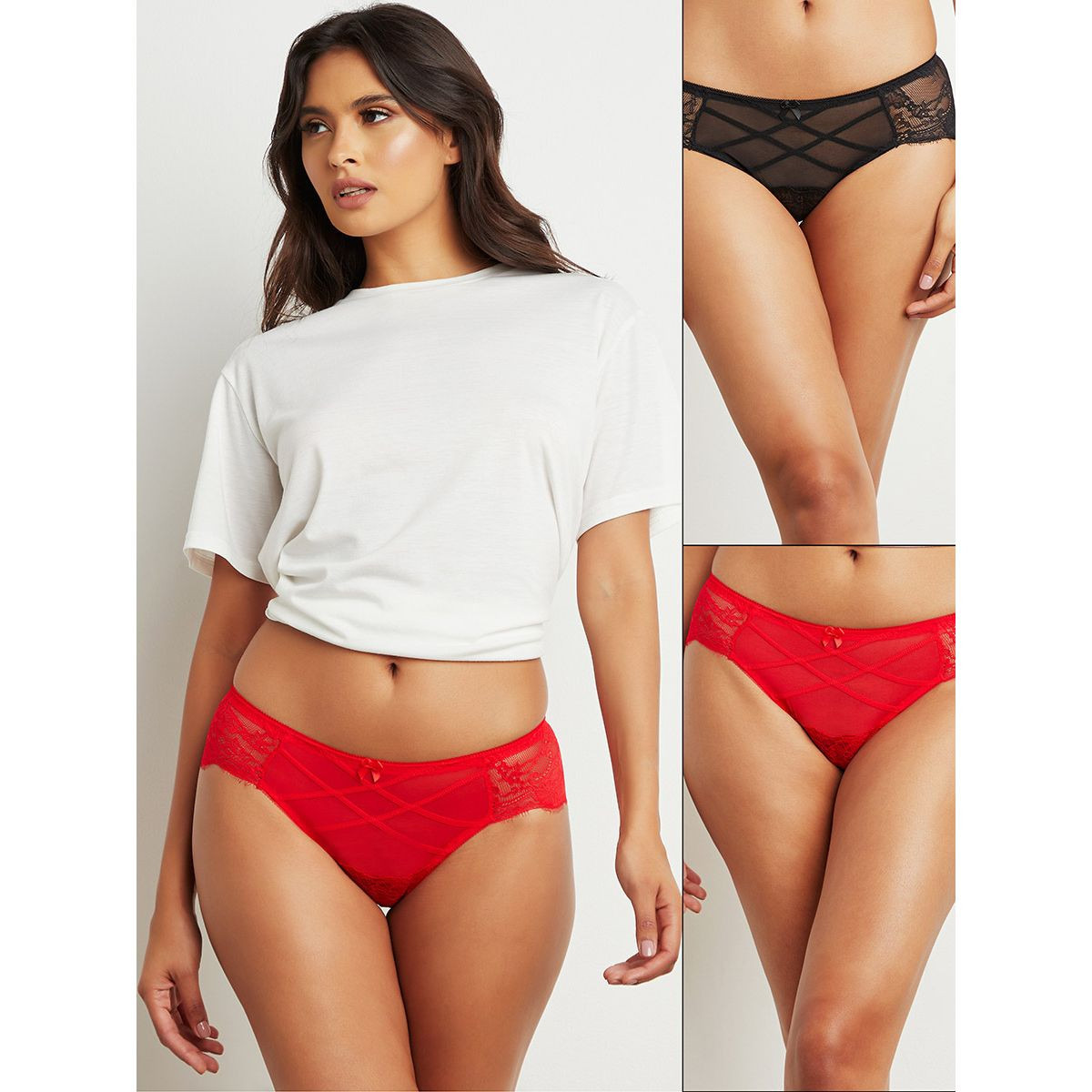 مجموعة من 2 سروال بكيني بتفاصيل شبكية من ستايلي-women-clothing-lingerie-panties-image-1