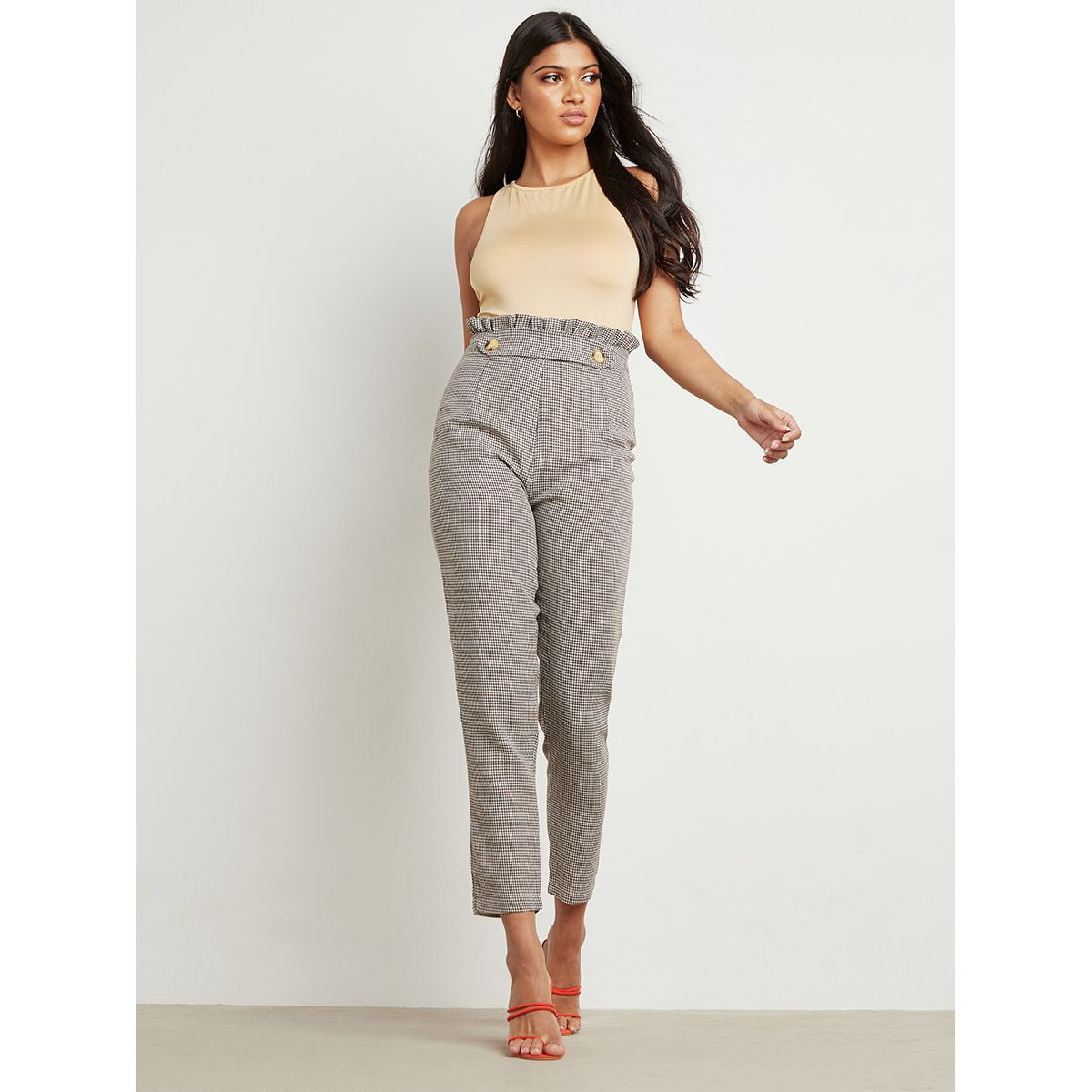 Styli Straight Leg Printed Trouser with Button Detail-women-clothing-trousers-image-2