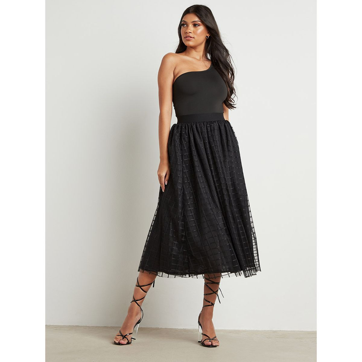 Styli Textured Mesh Midi Skirt-women-clothing-bottoms-skirts-image-2
