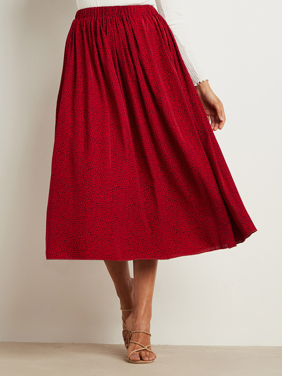 Styli Polka Dot Print Pleated Midi Skirt-women-clothing-bottoms-skirts-image-1