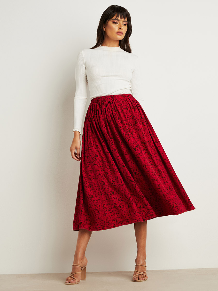 Styli Polka Dot Print Pleated Midi Skirt-women-clothing-bottoms-skirts-image-2