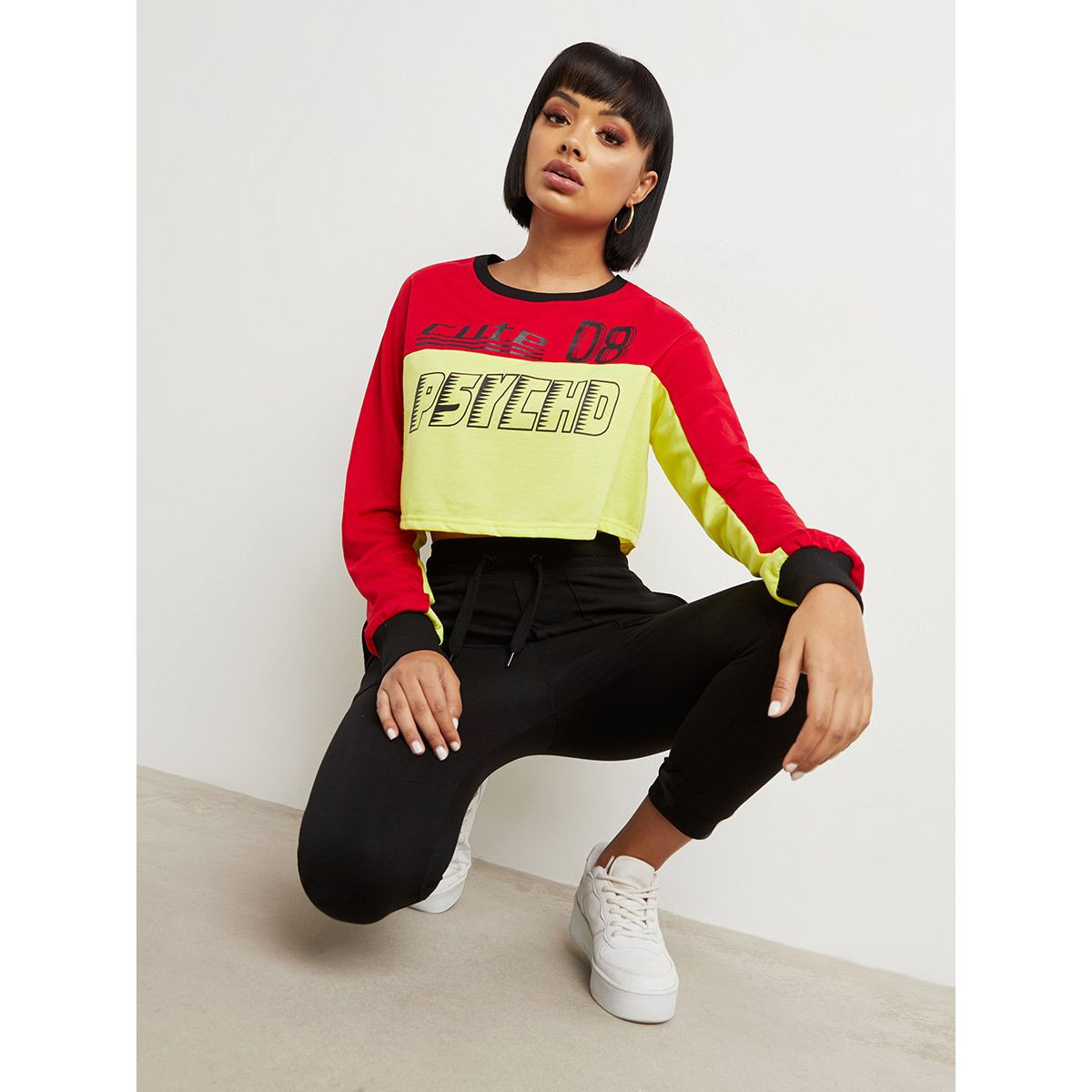 Styli Psycho Slogan Print Color Block Cropped Sweatshirt-women-clothing-hoodiesandsweatshirts-sweatshirts-image-5