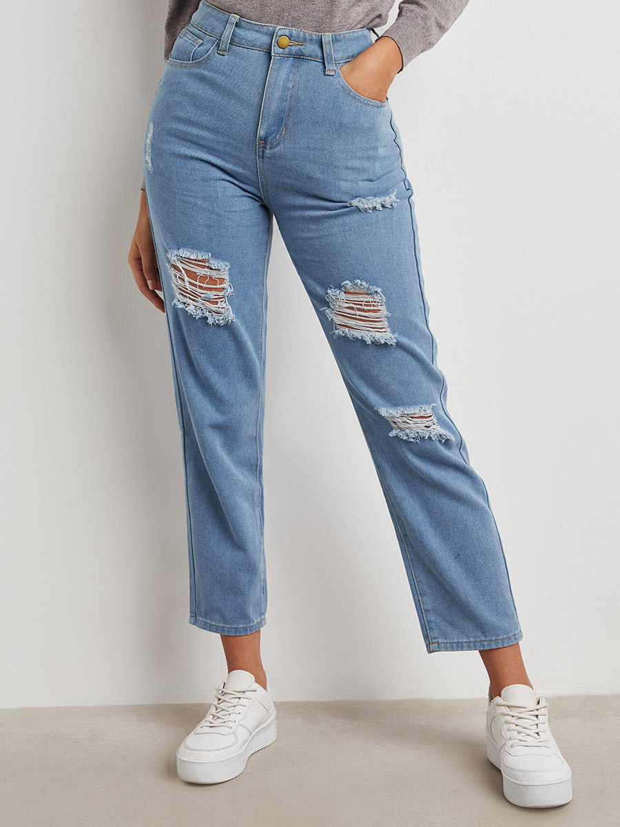 Styli Ankle Length Ripped Mom Jeans with Belt Loops-women-clothing-bottoms-jeans-image-1
