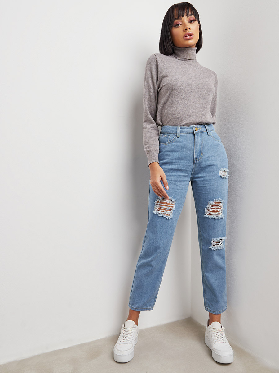 Styli Ankle Length Ripped Mom Jeans with Belt Loops-women-clothing-bottoms-jeans-image-2