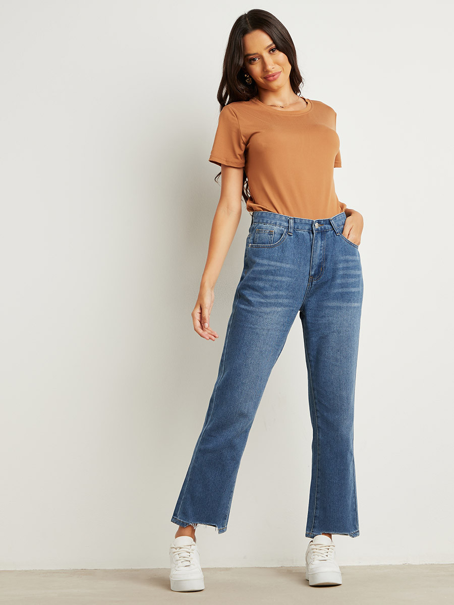 Styli Raw Edge Straight Leg Jeans with Belt Loops-women-clothing-bottoms-jeans-image-2