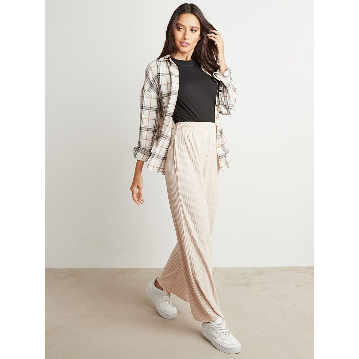 Styli Ribbed Wide Leg Relaxed Fit Pants-women-clothing-trousers-image-2