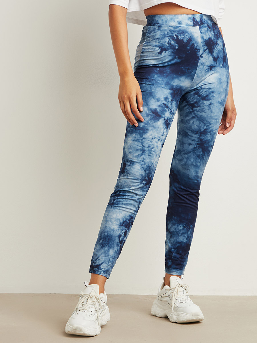 Styli Tie Dye Leggings with Elastic Waistband-women-clothing-leggings-image-1