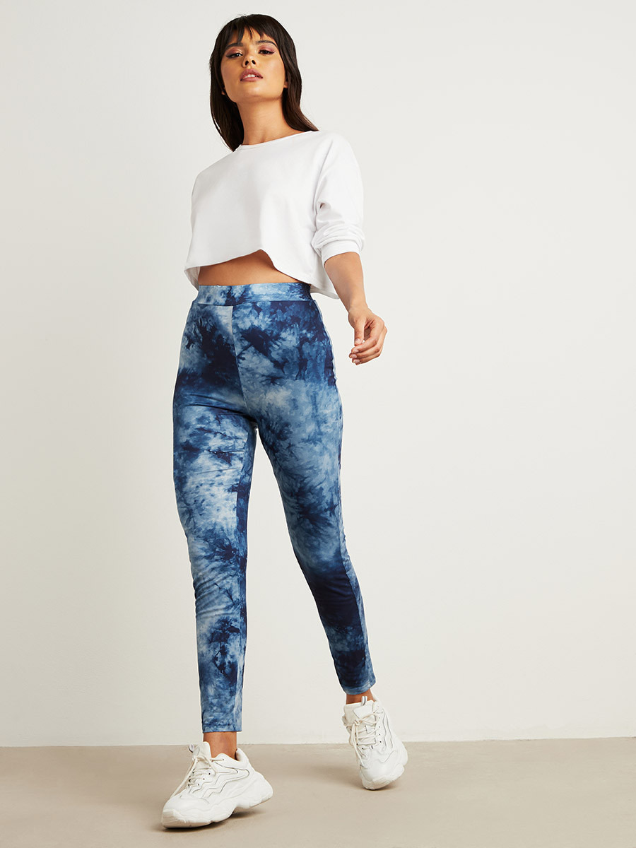 Styli Tie Dye Leggings with Elastic Waistband-women-clothing-leggings-image-2