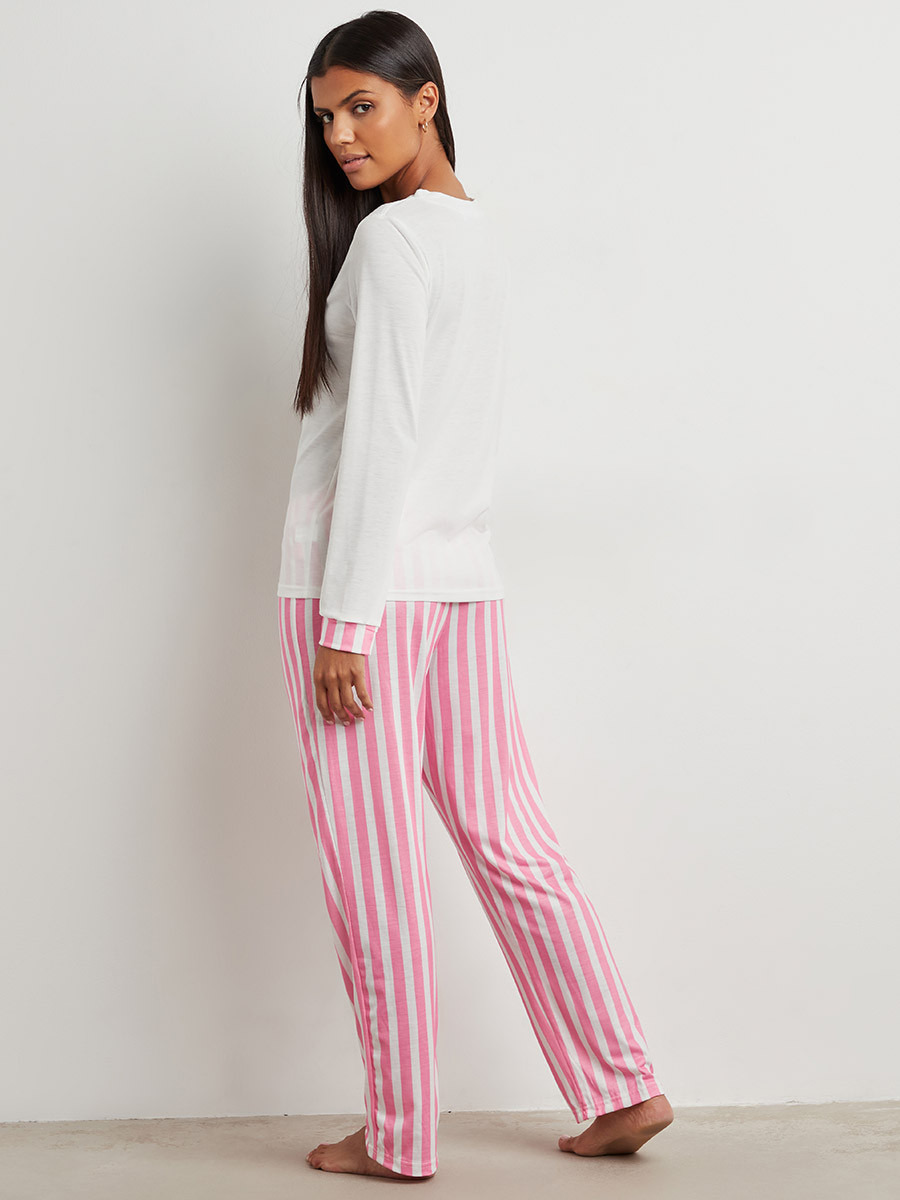 Styli Sweet Graphic Printed Long Sleeves T-shirt and Stripe Pyjama Set-women-clothing-nightwear-pyjamas-bottoms-image-4
