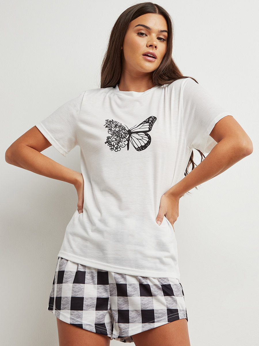 مجموعة من تيشيرت مطبوع وشورت من ستايلي-women-clothing-nightwear-pyjamas-bottoms-image-1