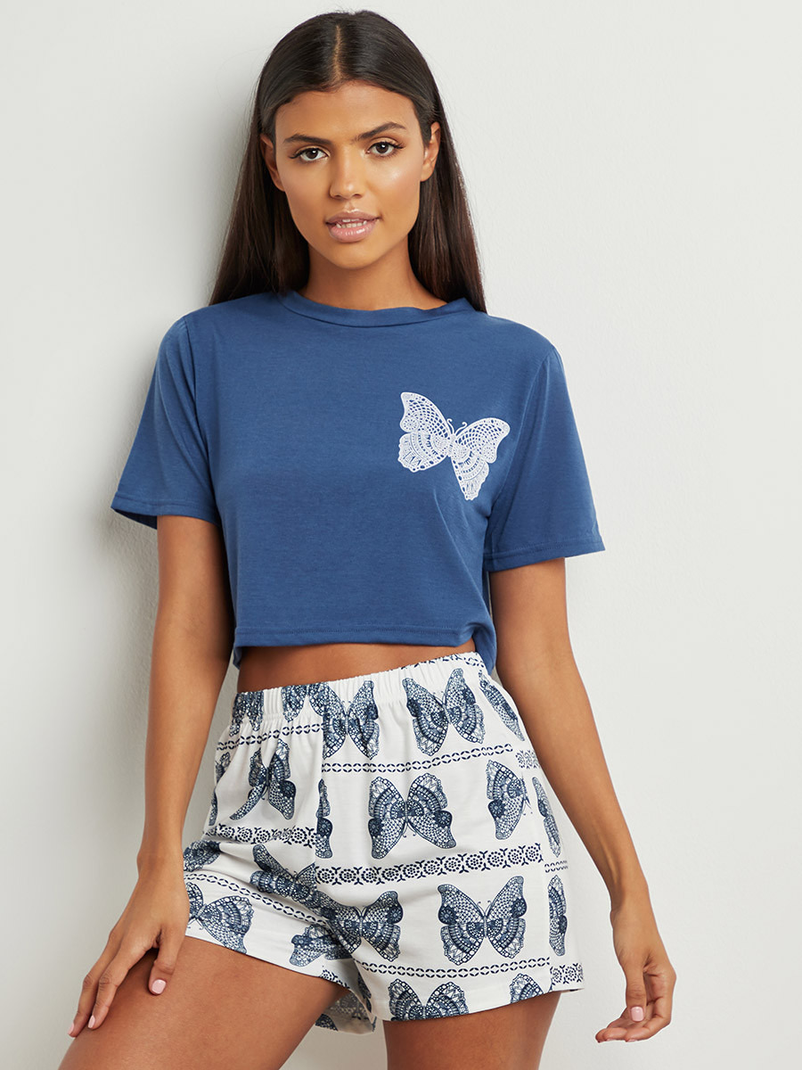مجموعة من تيشيرت وشورت مطبوع من ستايلي-women-clothing-nightwear-pyjamas-bottoms-image-1