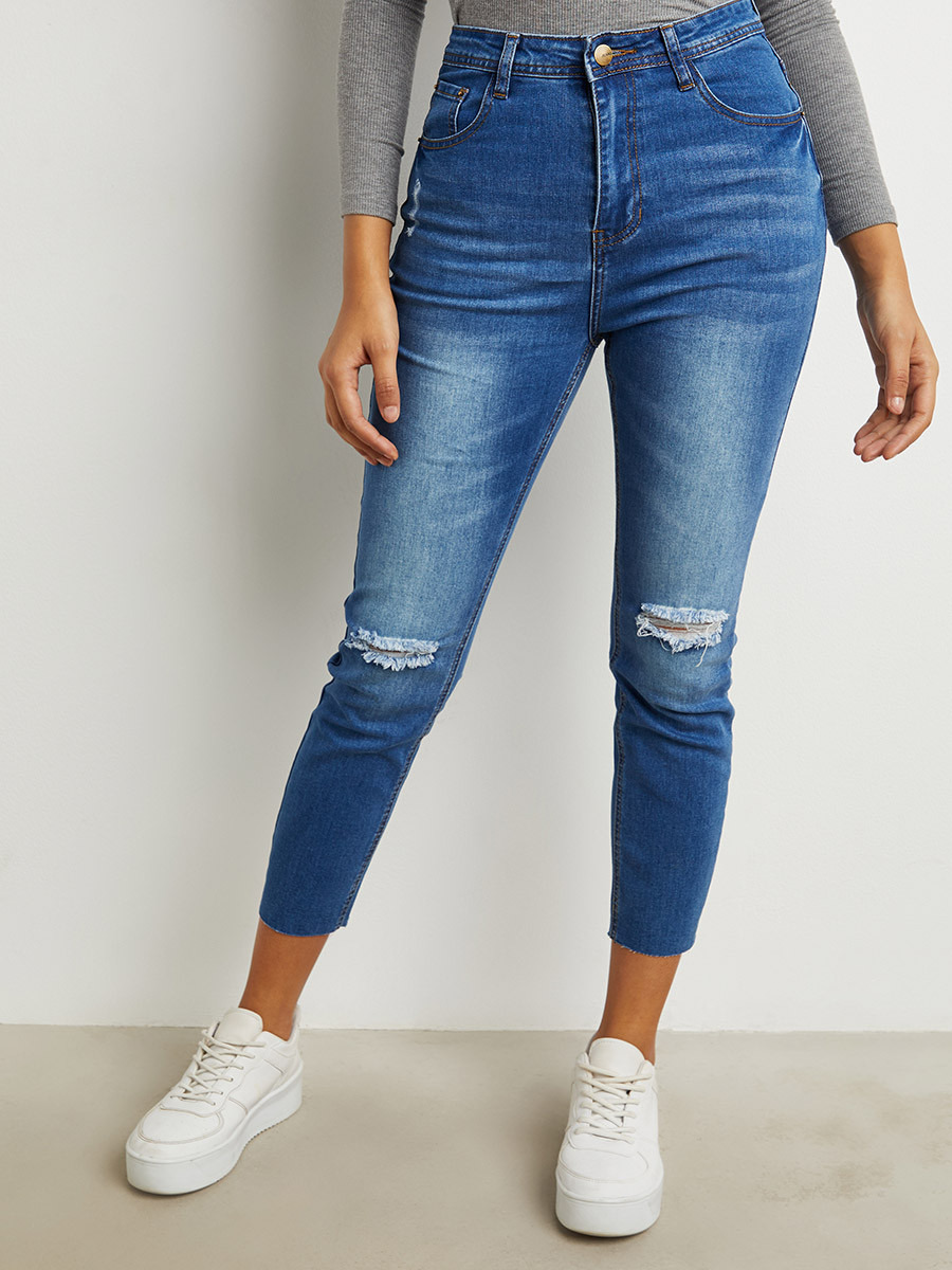 Styli Slash Knee Raw Hem Cropped Slim Fit Jeans-women-clothing-bottoms-jeans-image-1