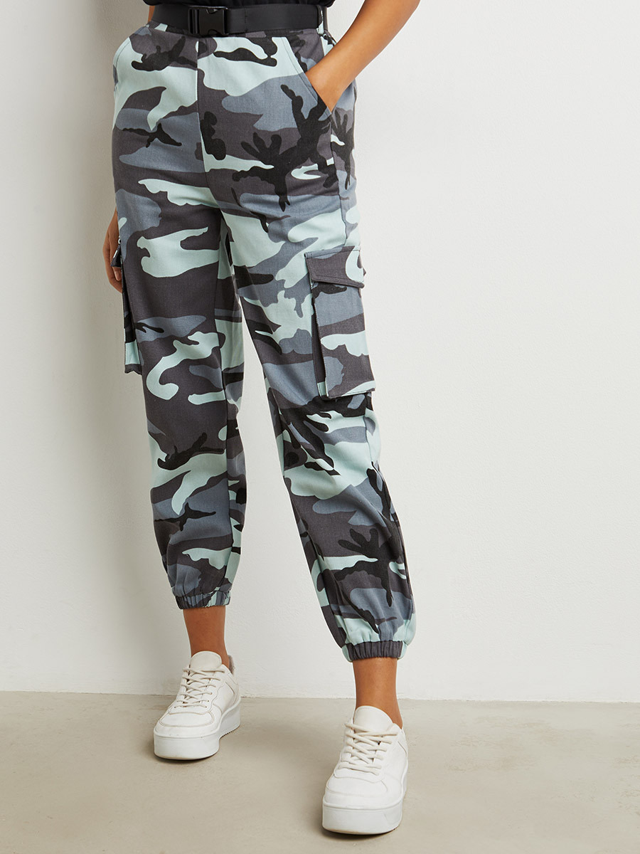 Styli Camo Print Cargo with Clip Buckle Belt-women-clothing-trousers-image-1
