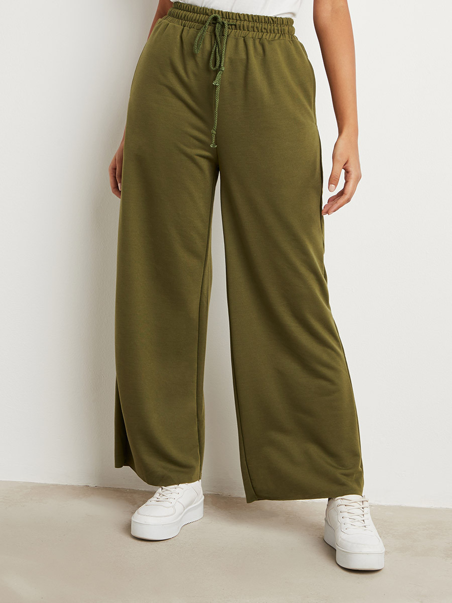 بنطلون سادة بأرجل واسعة وربطة خصر من ستايلي-women-clothing-trousers-image-1