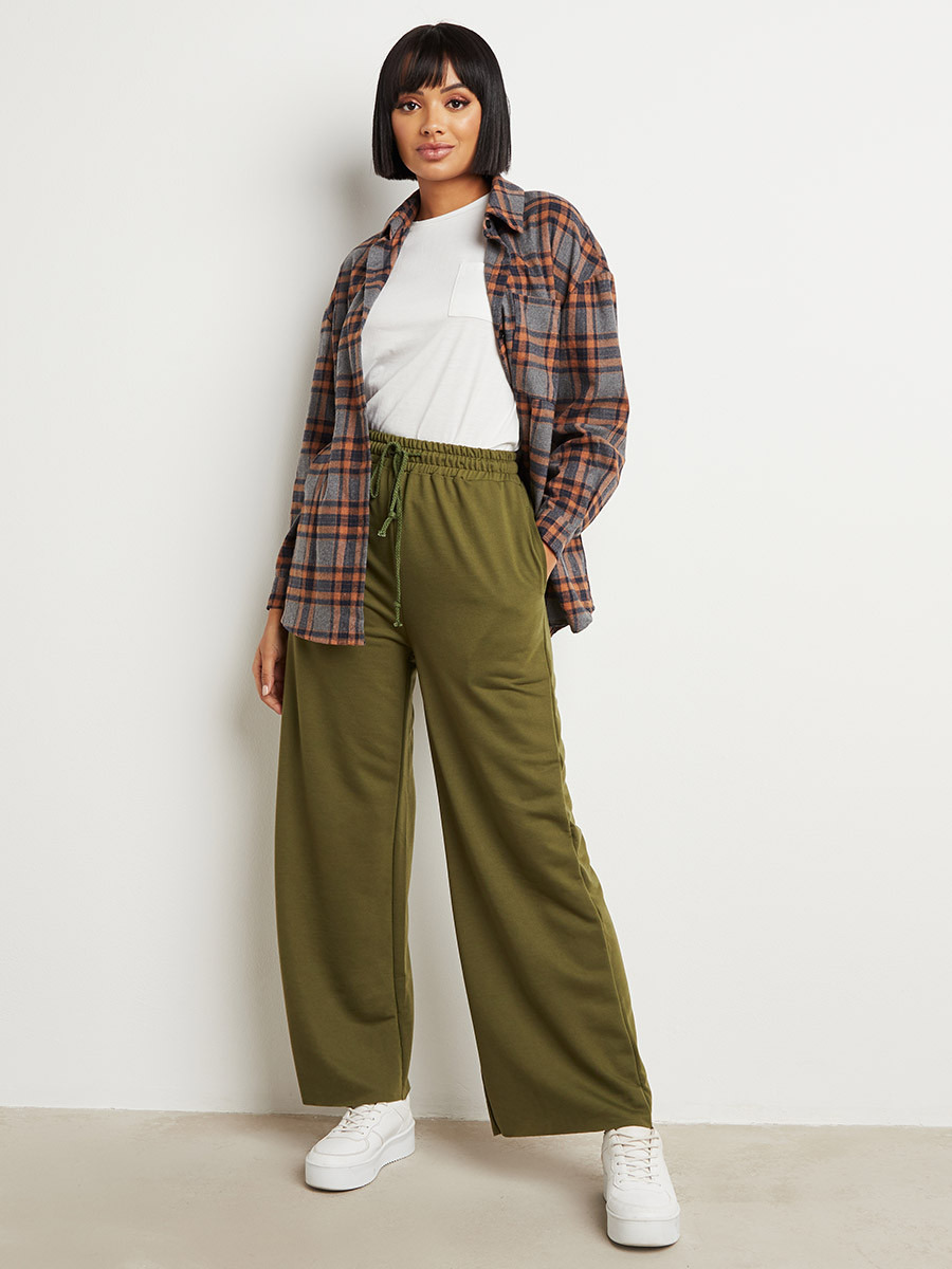 بنطلون سادة بأرجل واسعة وربطة خصر من ستايلي-women-clothing-trousers-image-2