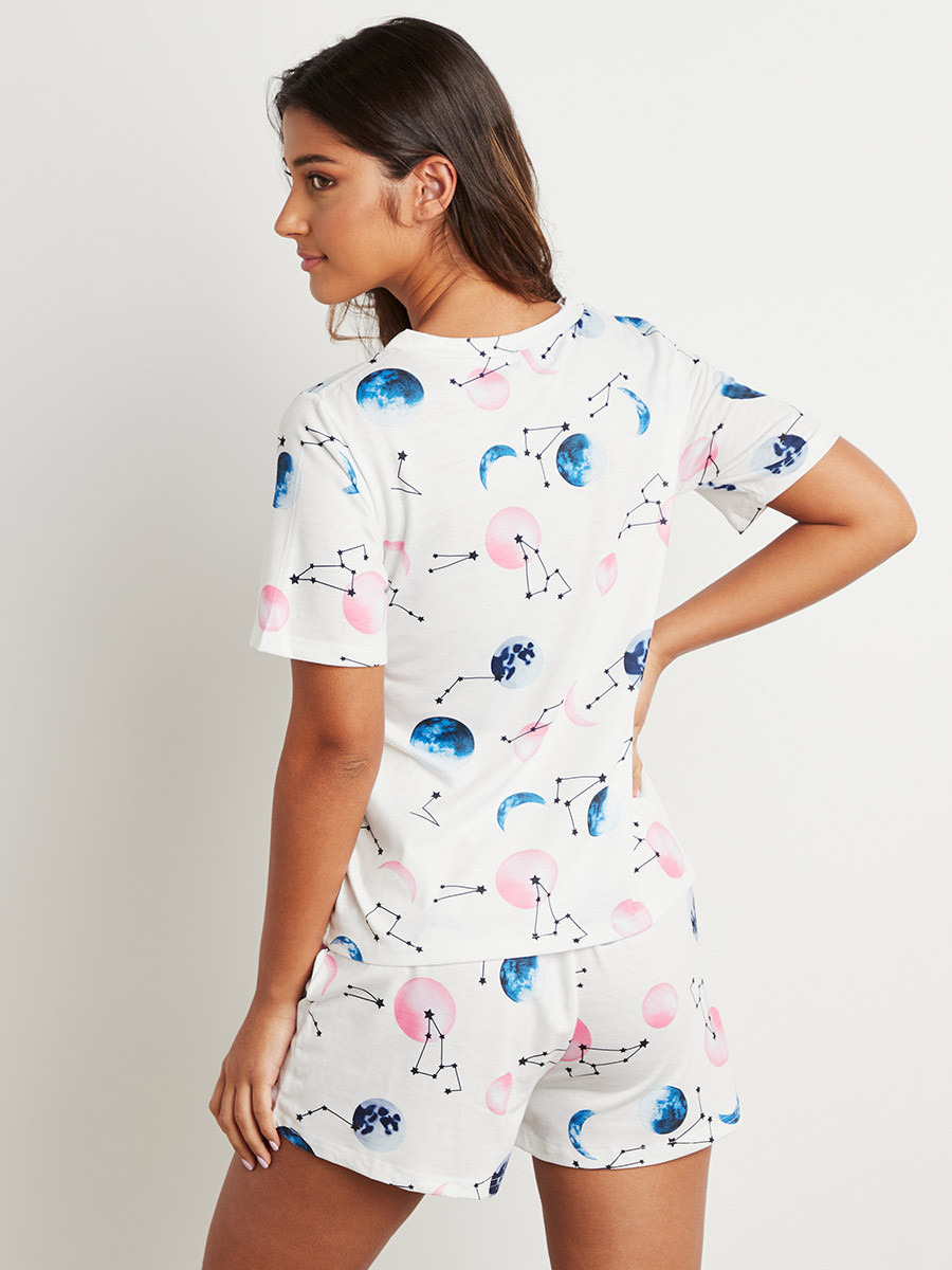 Styli AOP Constellation Print Round Neck T-shirt and Shorts Set-women-clothing-nightwear-pyjamas-bottoms-image-5