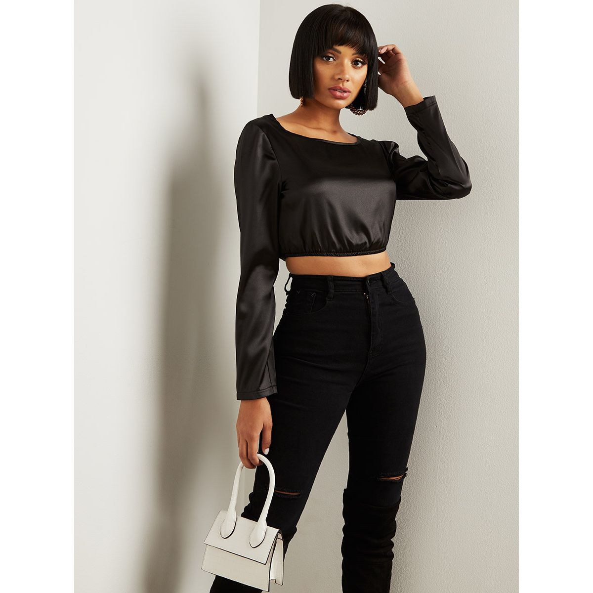 بلوزة قصيرة بأكمام طويلة من ستايلي-women-clothing-shirtsandblouses-blouses-image-1