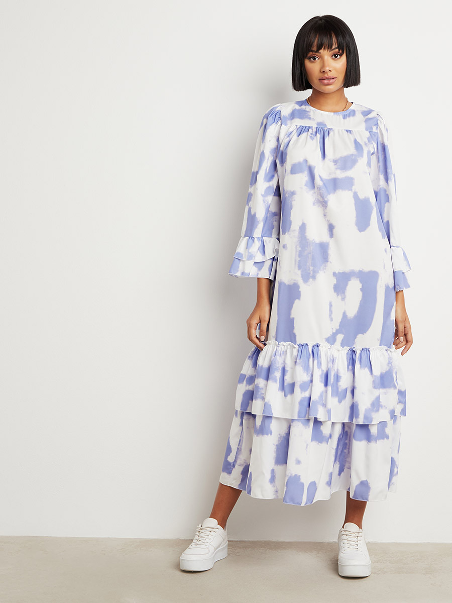 فستان طويل مصبوغ بكشكش من ستايلي-women-clothing-dresses-image-1