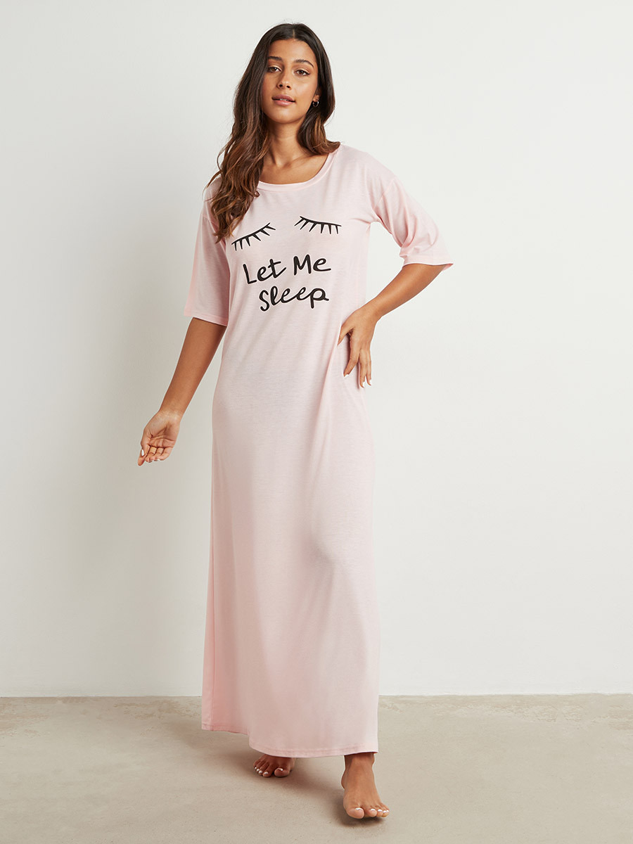 Buy Women s Styli Let Me Sleep Printed Maxi Sleep T shirt Dress Online Centrepoint Kuwait