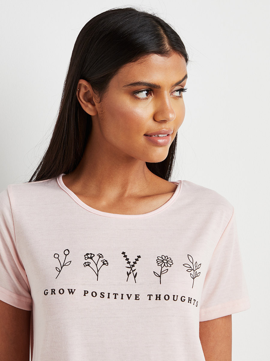Styli Positive Thoughts Ruffled Hem T-shirt and Striped Pyjama Set-women-clothing-nightwear-pyjamas-longsets-image-6