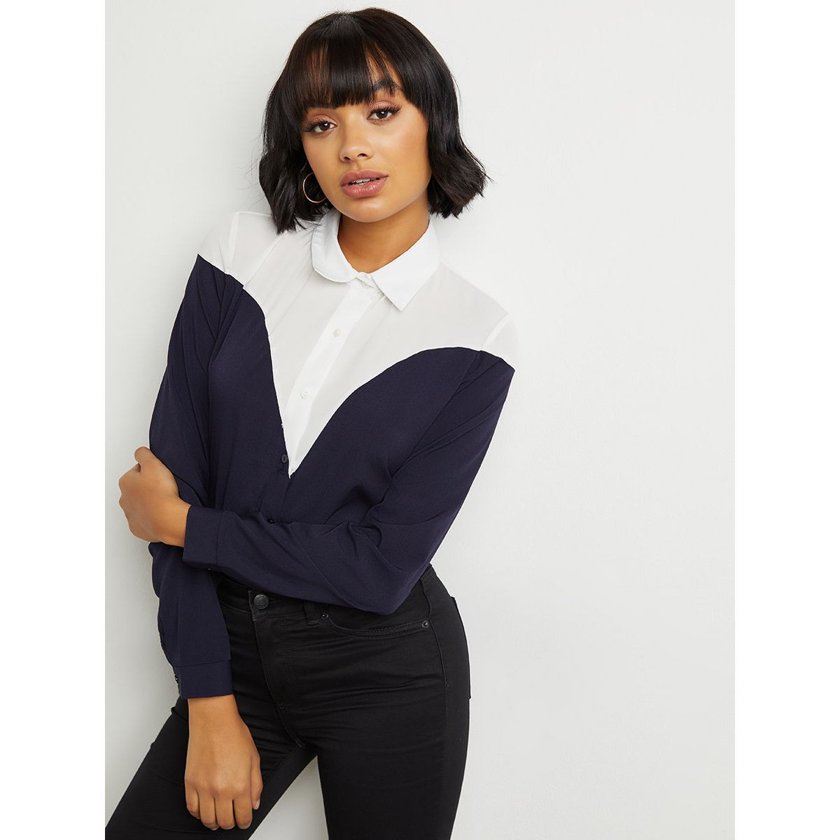 Styli Color Block Chevron Long Sleeves Shirt-women-clothing-shirtsandblouses-blouses-image-1
