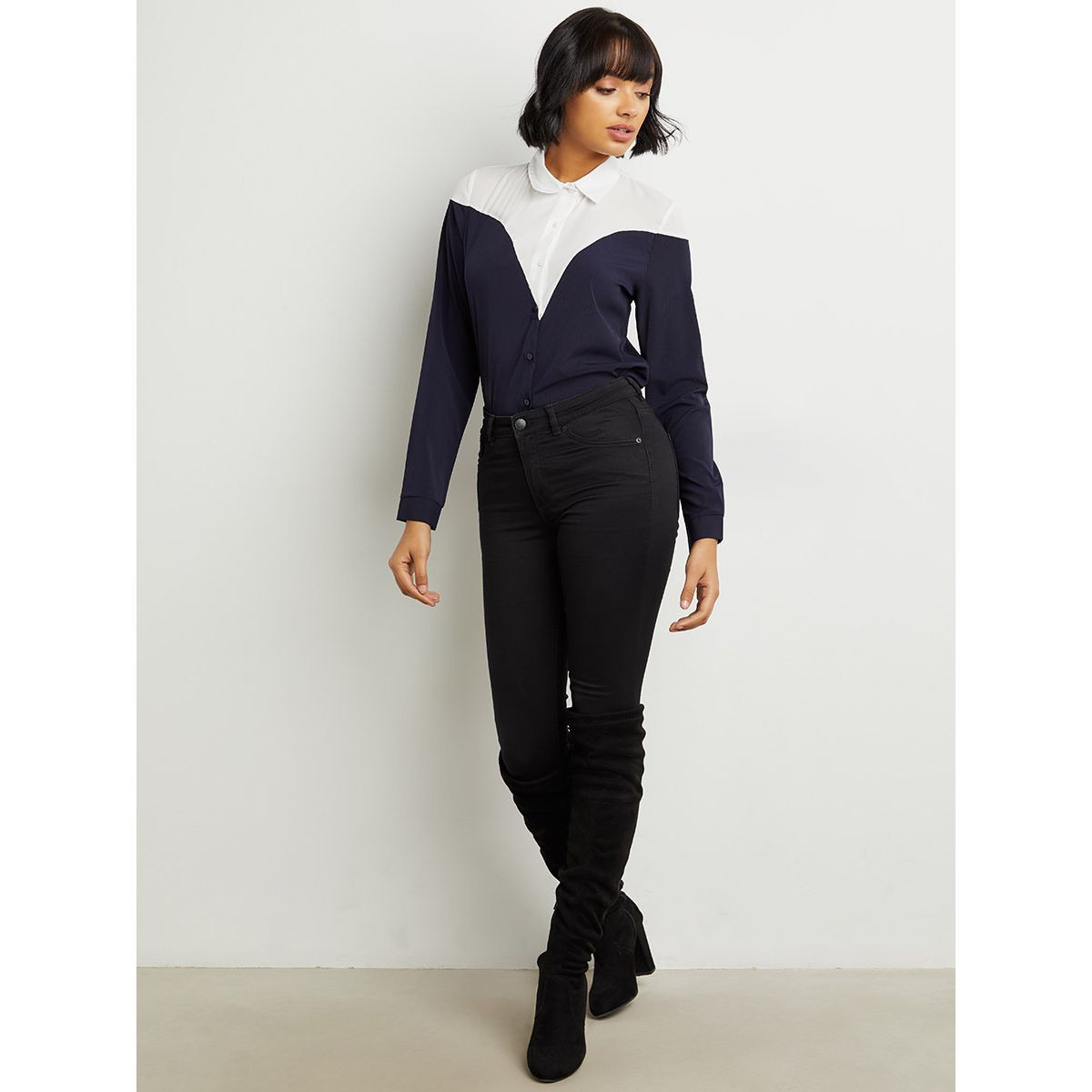 Styli Color Block Chevron Long Sleeves Shirt-women-clothing-shirtsandblouses-blouses-image-4