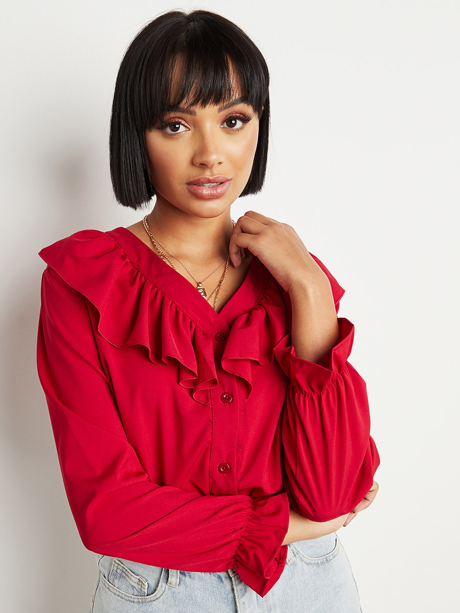 بلوزة بأكمام طويلة وتفاصيل كشكش من ستايلي-women-clothing-shirtsandblouses-blouses-image-1