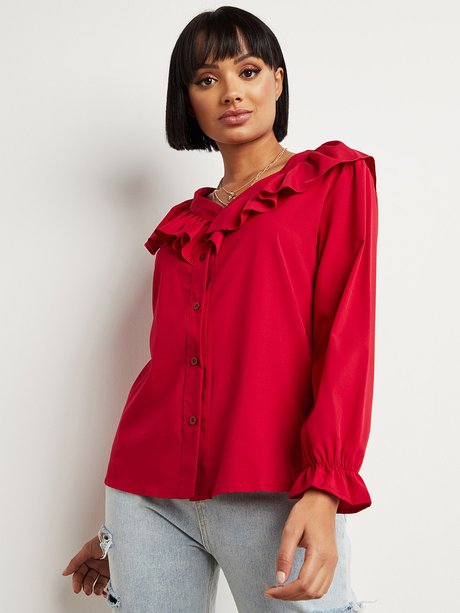 بلوزة بأكمام طويلة وتفاصيل كشكش من ستايلي-women-clothing-shirtsandblouses-blouses-image-2