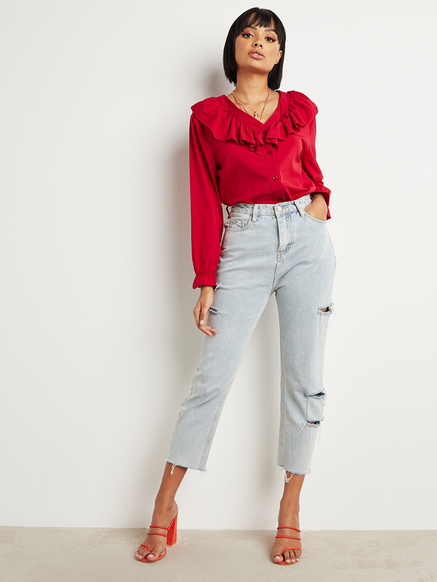 بلوزة بأكمام طويلة وتفاصيل كشكش من ستايلي-women-clothing-shirtsandblouses-blouses-image-3