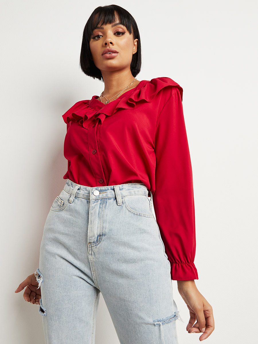 بلوزة بأكمام طويلة وتفاصيل كشكش من ستايلي-women-clothing-shirtsandblouses-blouses-image-4