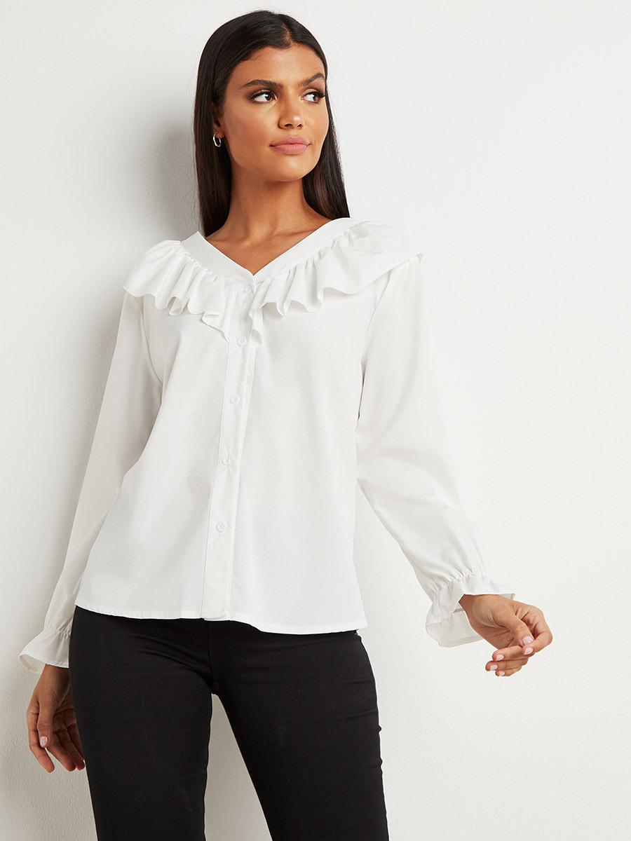 بلوزة بأكمام طويلة وتفاصيل كشكش من ستايلي-women-clothing-shirtsandblouses-blouses-image-2