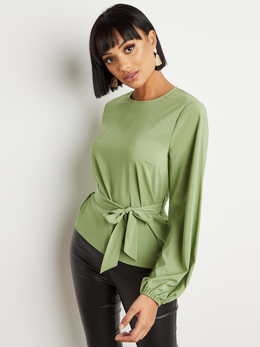 بلوزة بأكمام طويلة وربطة خصر من ستايلي-women-clothing-shirtsandblouses-blouses-image-1