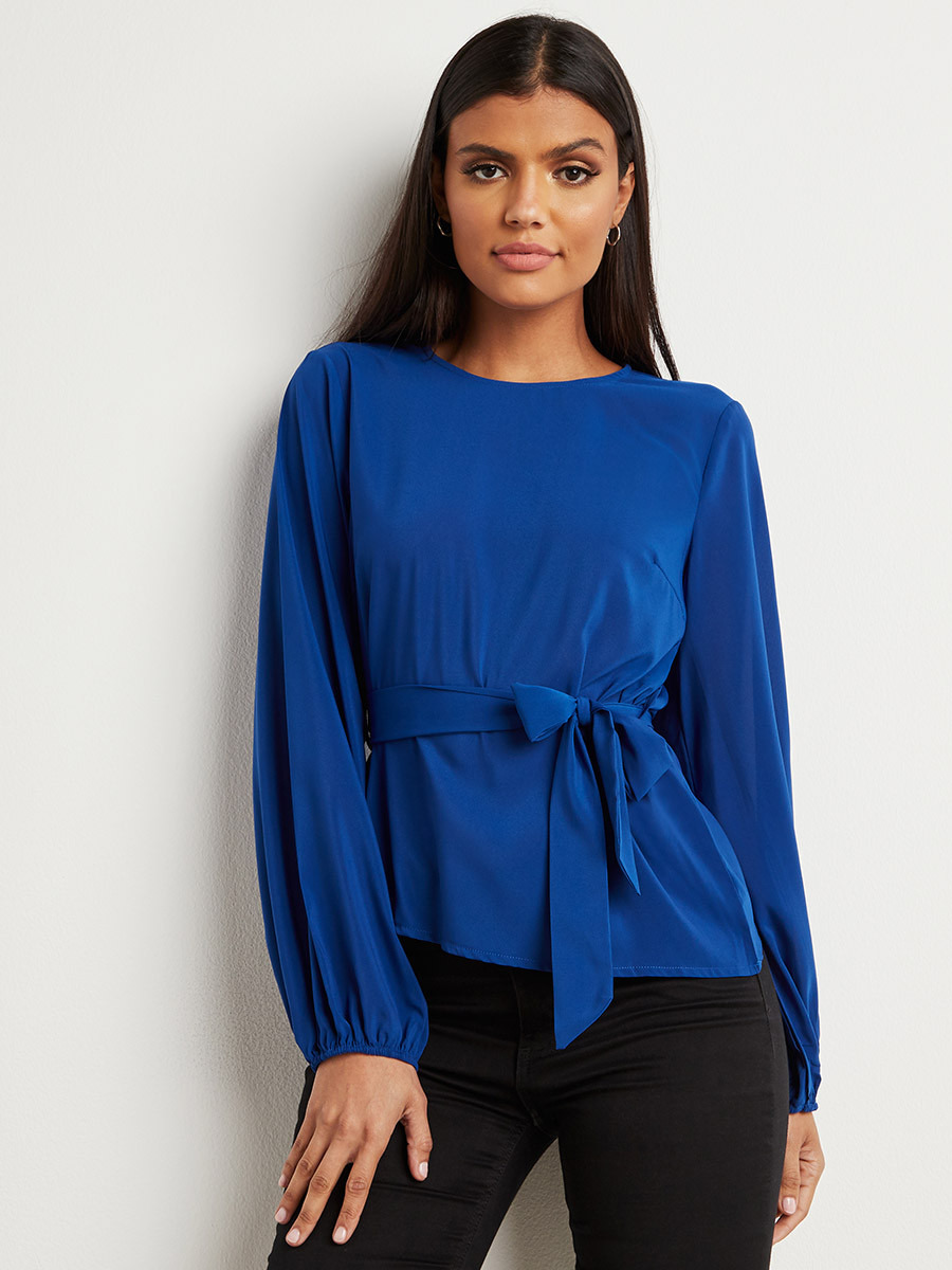 بلوزة سادة بأكمام طويلة من ستايلي-women-clothing-shirtsandblouses-blouses-image-1