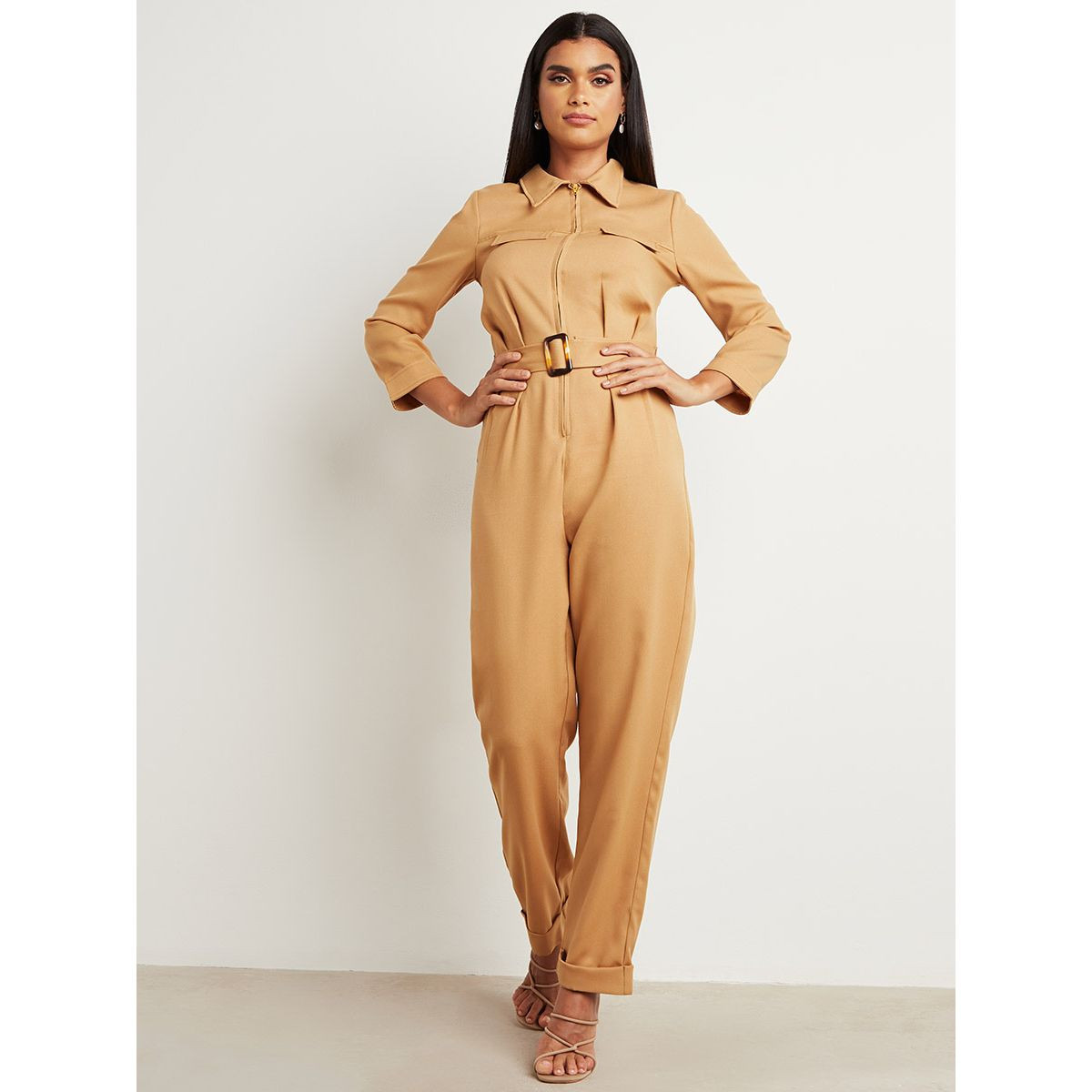 Styli Concealed Zip Closure Belted Straight Leg Jumpsuit-women-clothing-jumpsuits-image-1