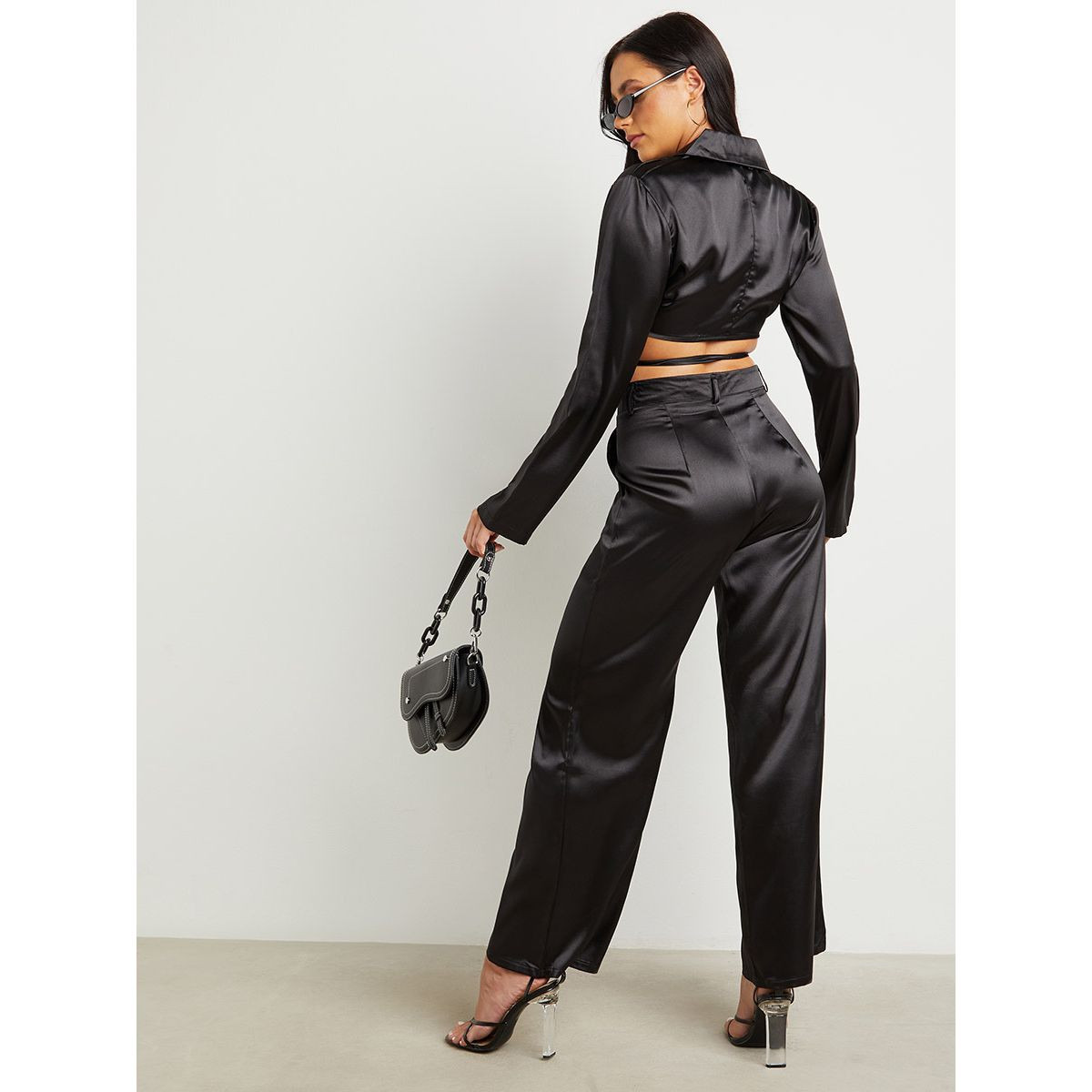 Styli Satin Wrap Top and Wide Leg Pants Co-Ord Set-women-clothing-coordsets-image-3