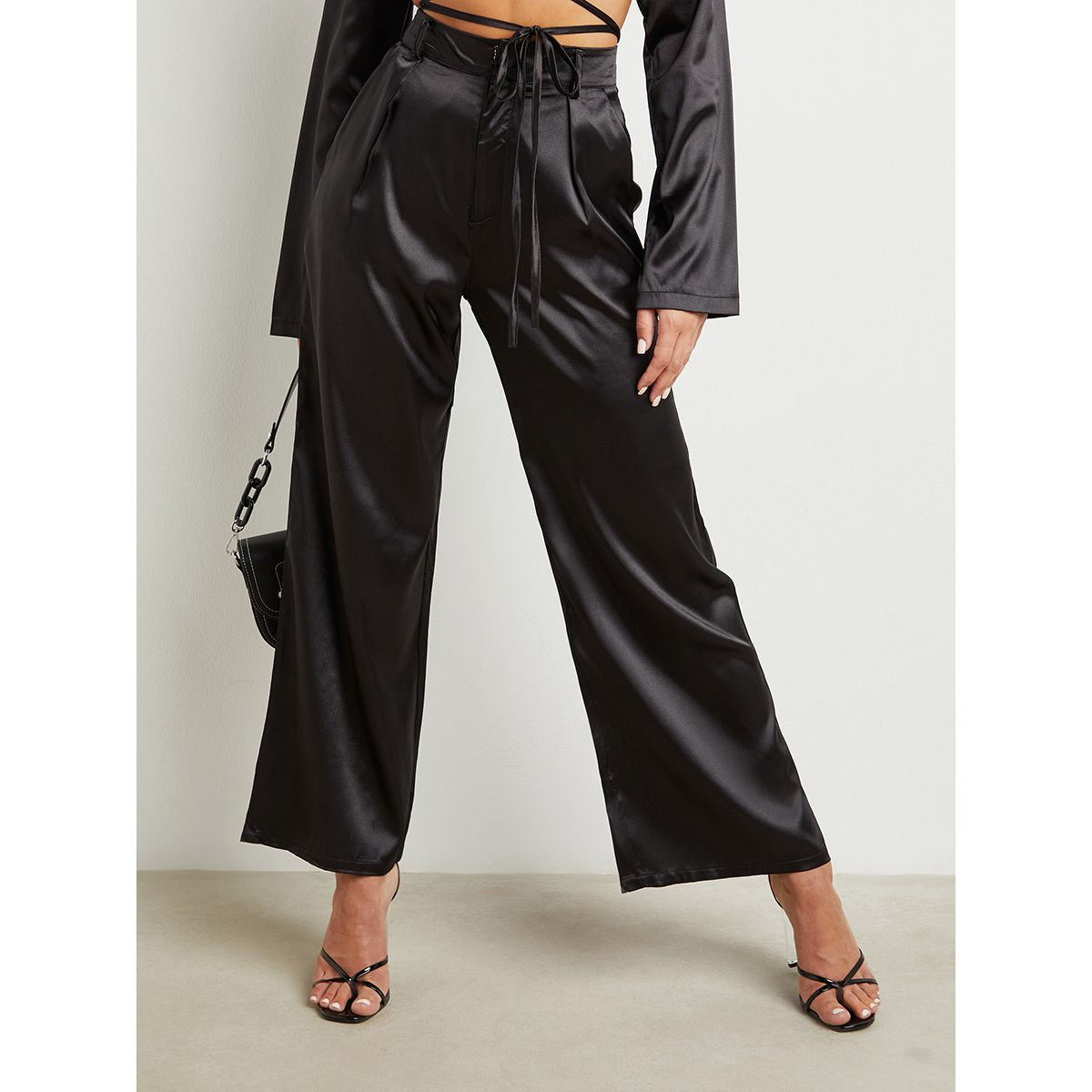 Styli Satin Wrap Top and Wide Leg Pants Co-Ord Set-women-clothing-coordsets-image-5