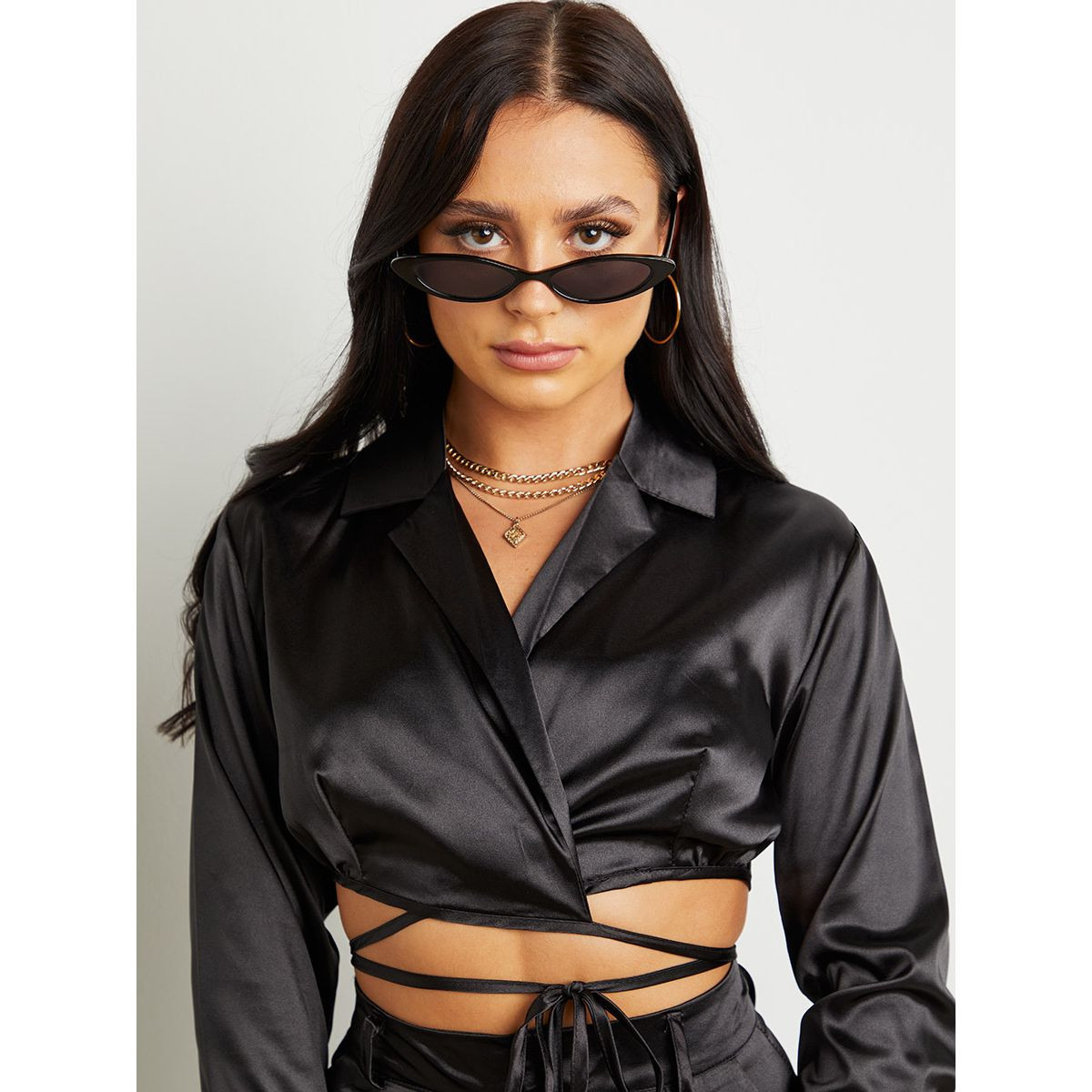 Styli Satin Wrap Top and Wide Leg Pants Co-Ord Set-women-clothing-coordsets-image-6