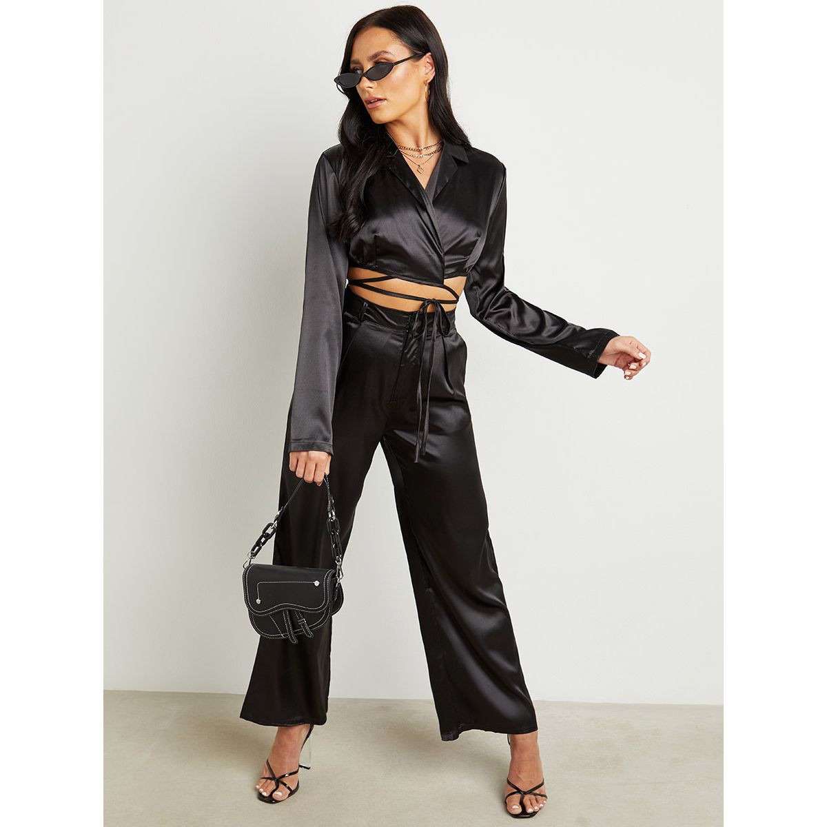 Styli Satin Wrap Top and Wide Leg Pants Co-Ord Set-women-clothing-coordsets-image-7