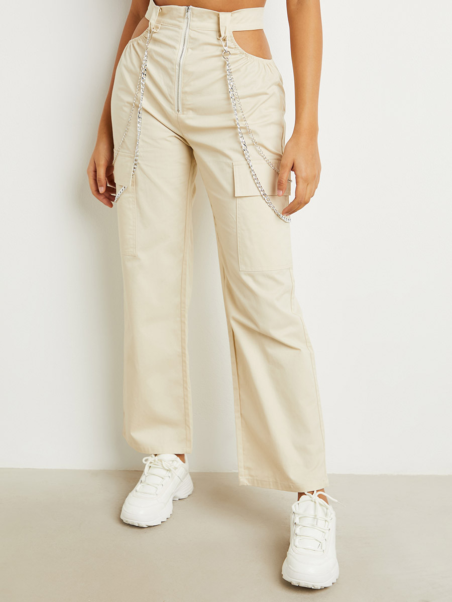 Styli Cut-Out Waist Cargo Trouser with Chain Detail-women-clothing-trousers-image-1