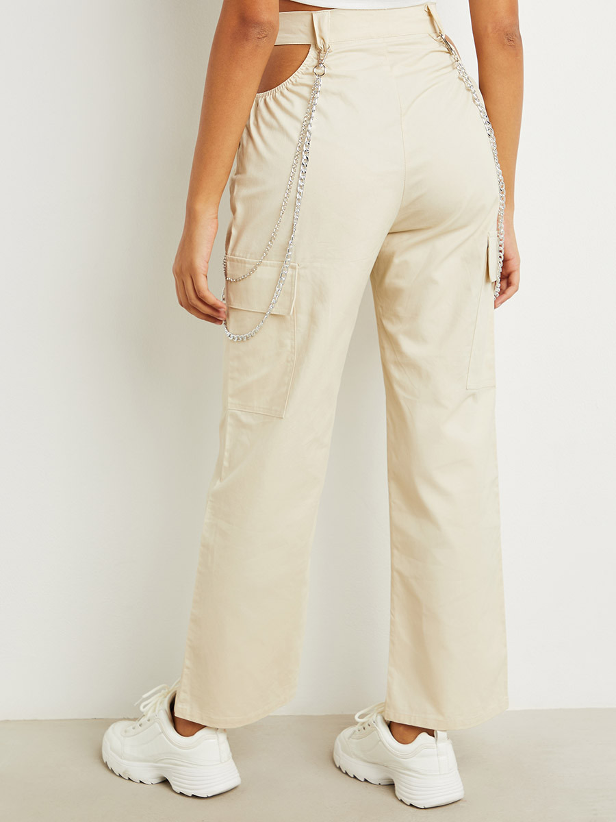 Styli Cut-Out Waist Cargo Trouser with Chain Detail-women-clothing-trousers-image-4