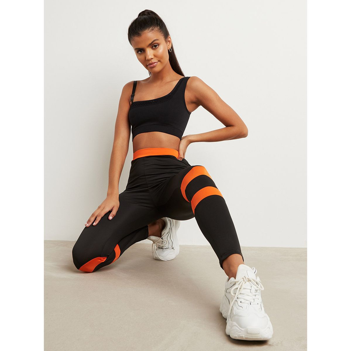 Styli Calf Striped Leggings with Contrast Waistband-women-clothing-leggings-image-2